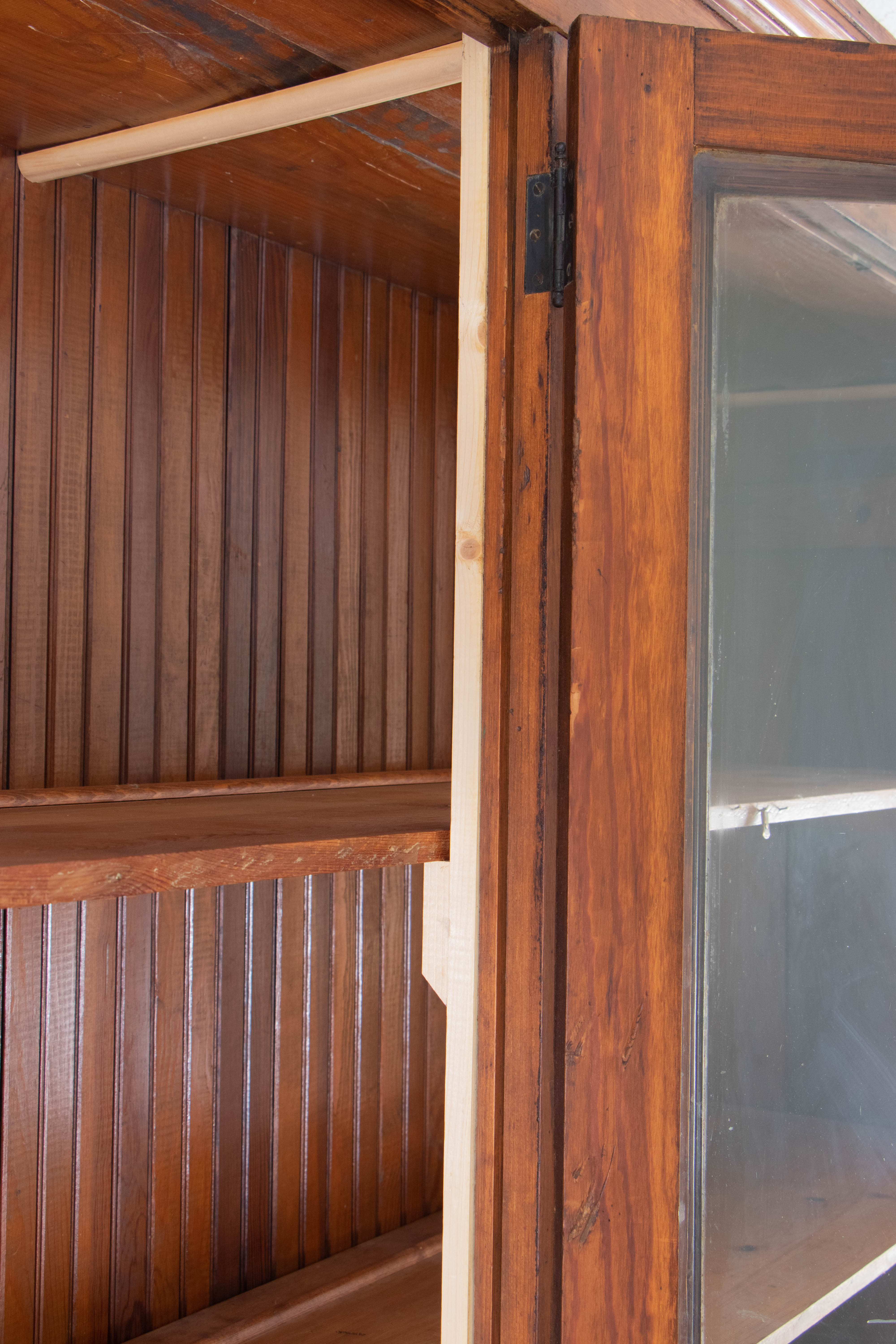 Double Glass-Front Door Pine Mercantile Cabinet, Early 20th Century