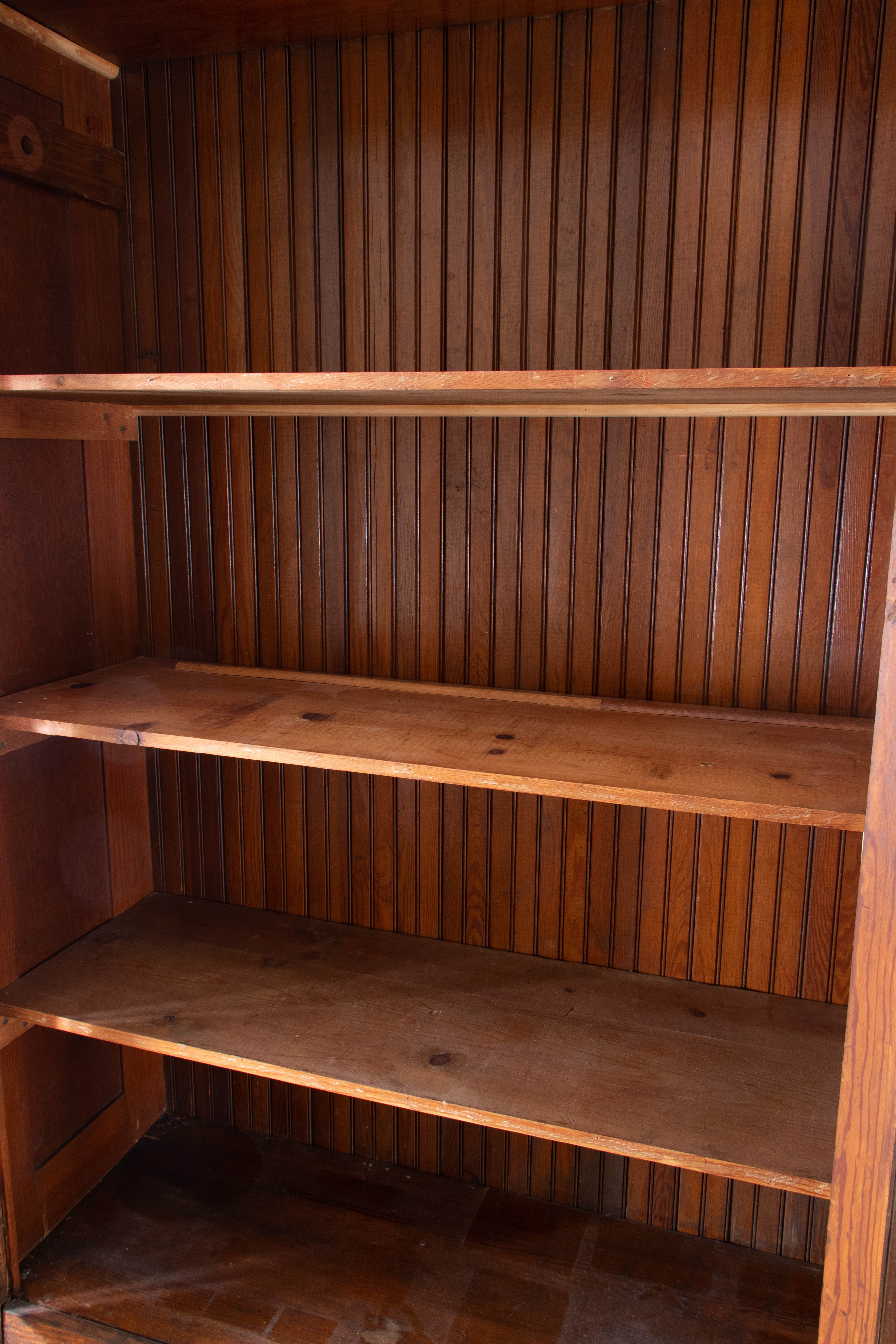 Double Glass-Front Door Pine Mercantile Cabinet, Early 20th Century