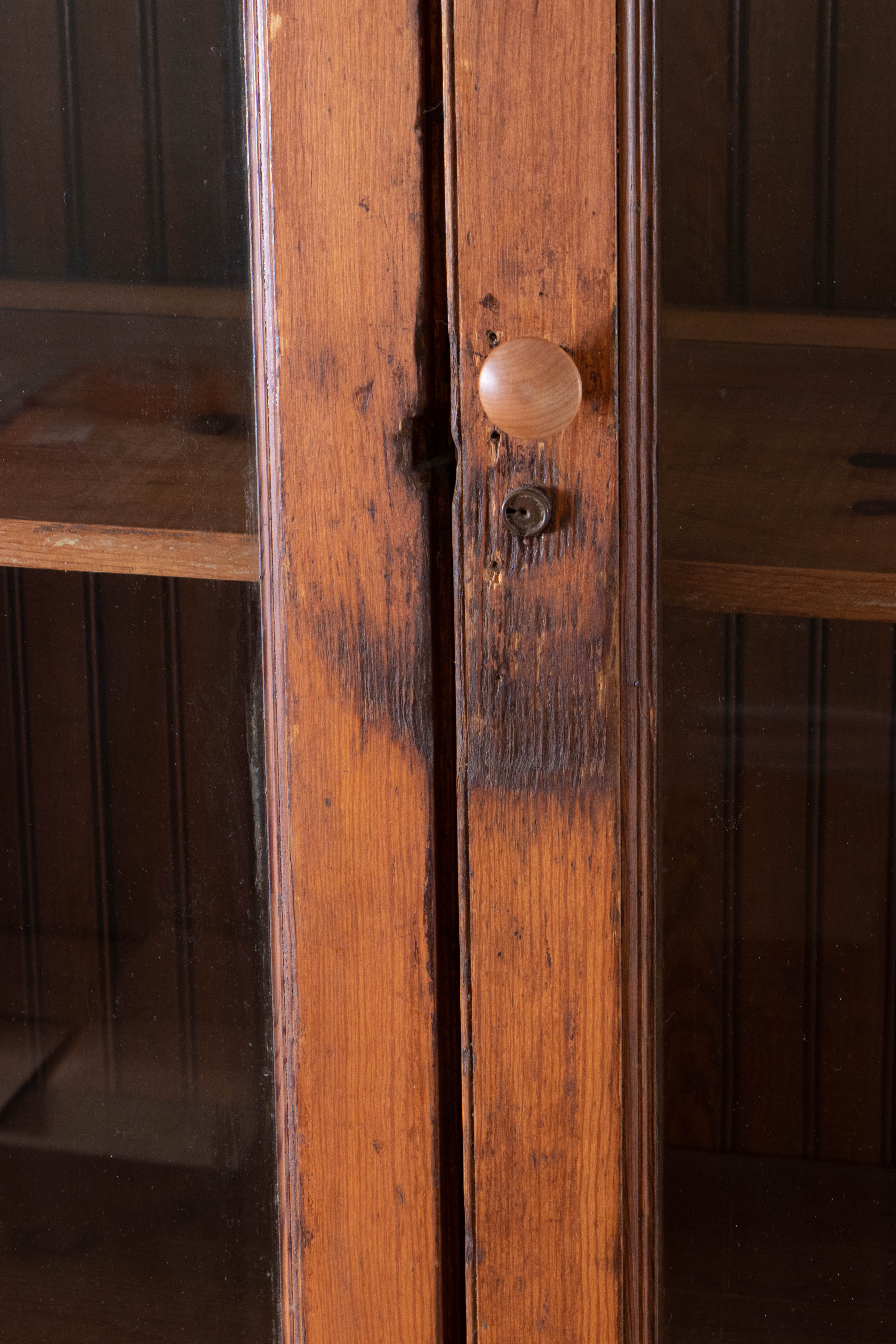Double Glass-Front Door Pine Mercantile Cabinet, Early 20th Century