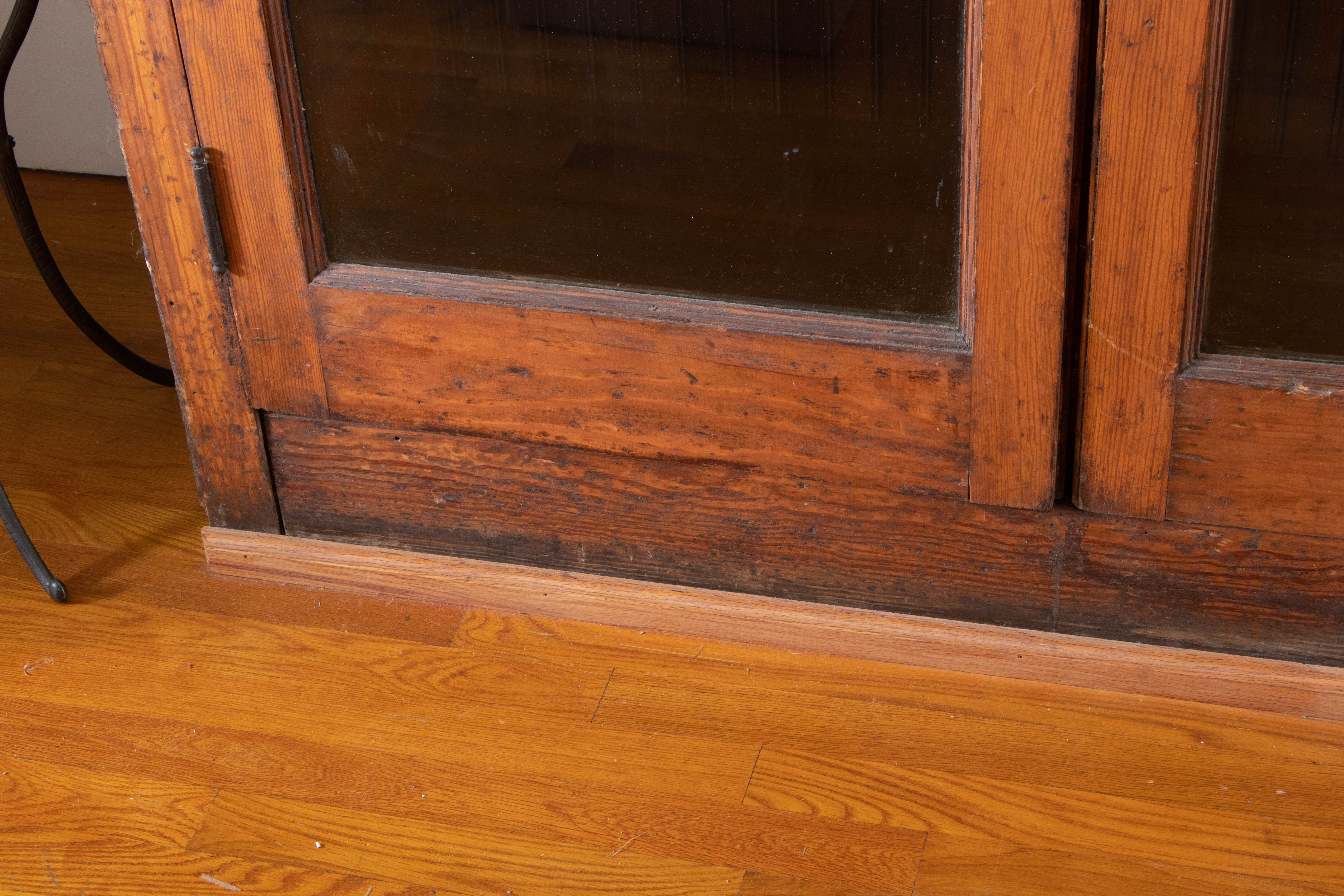 Double Glass-Front Door Pine Mercantile Cabinet, Early 20th Century