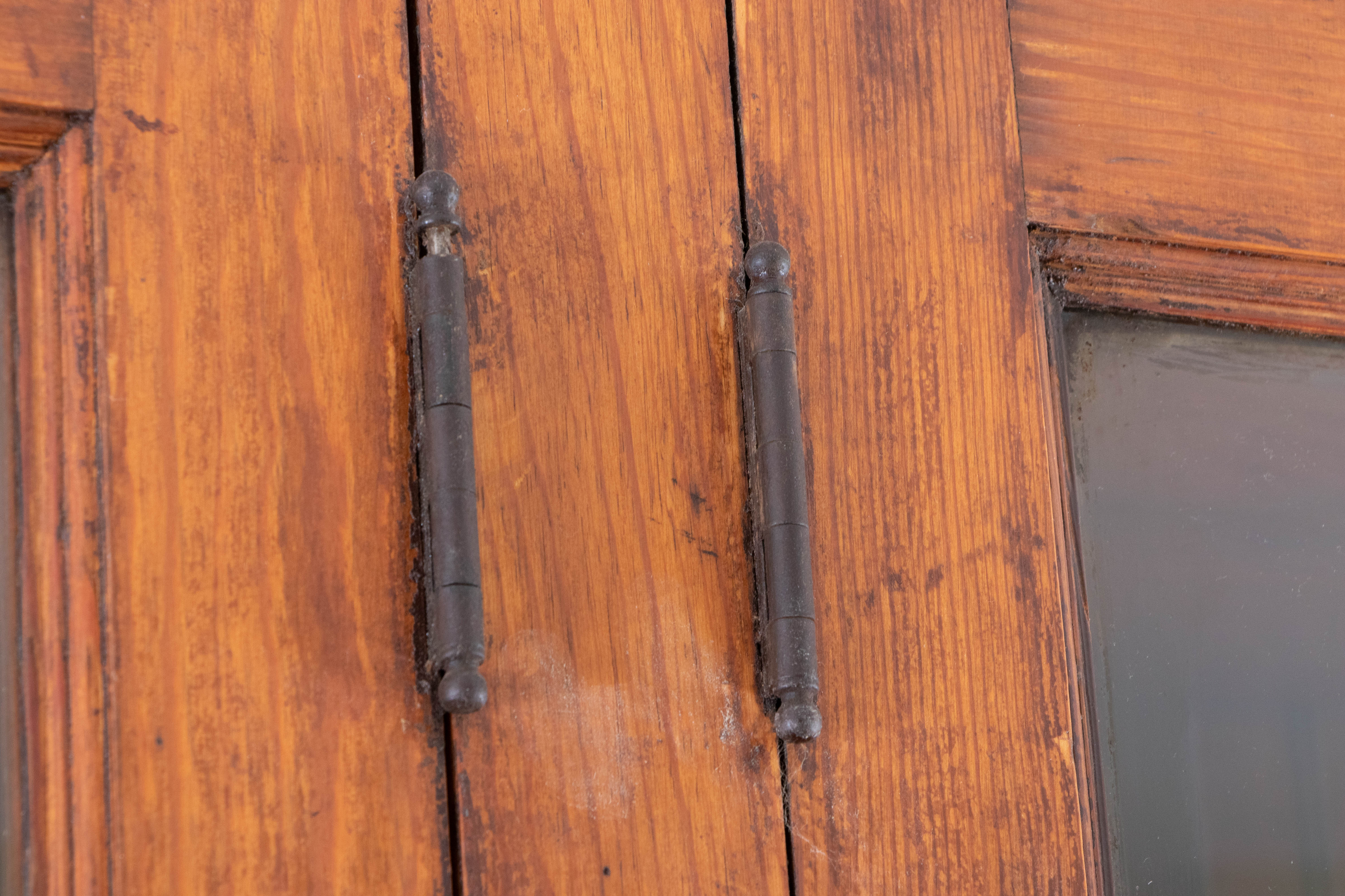Double Glass-Front Door Pine Mercantile Cabinet, Early 20th Century