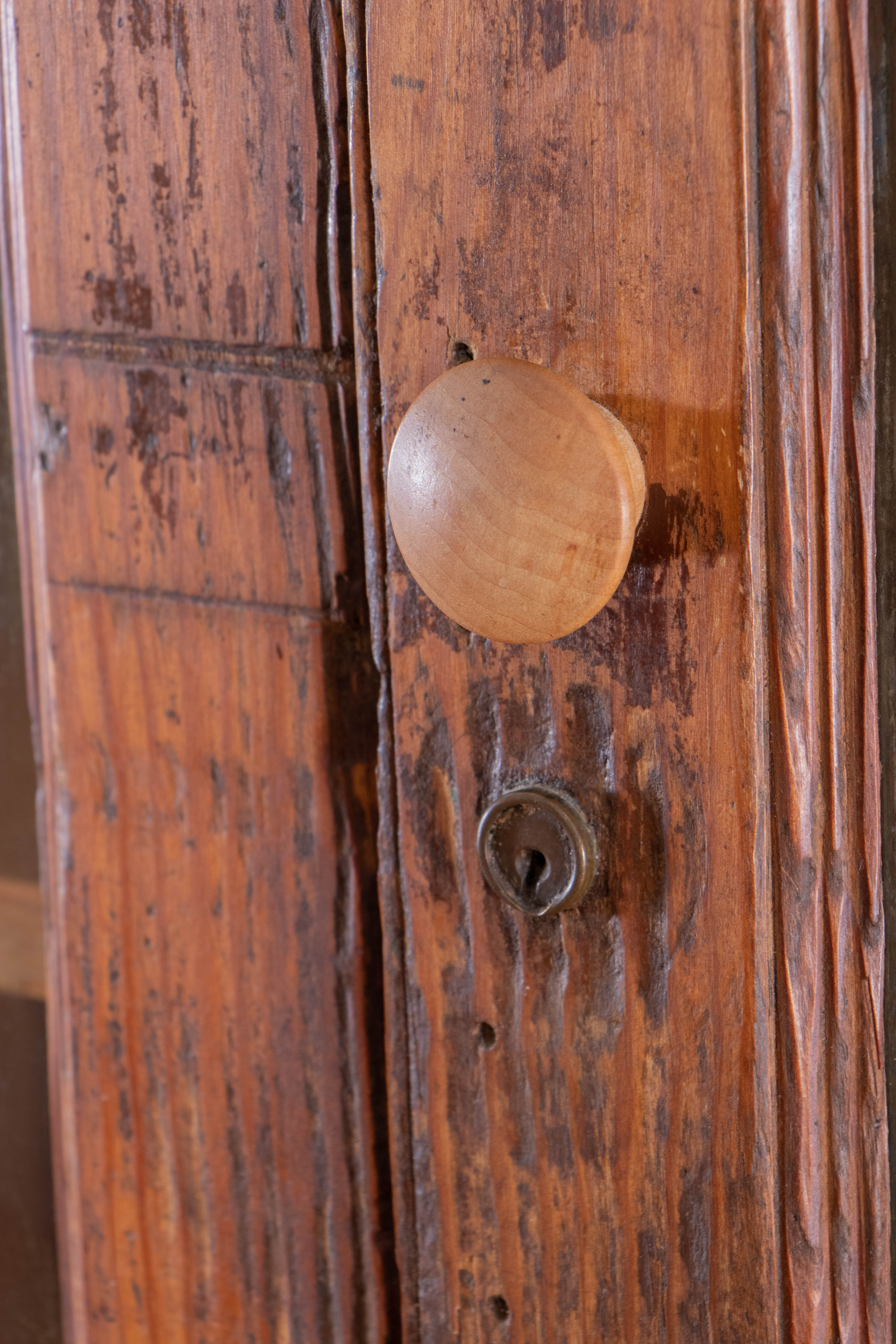 Double Glass-Front Door Pine Mercantile Cabinet, Early 20th Century