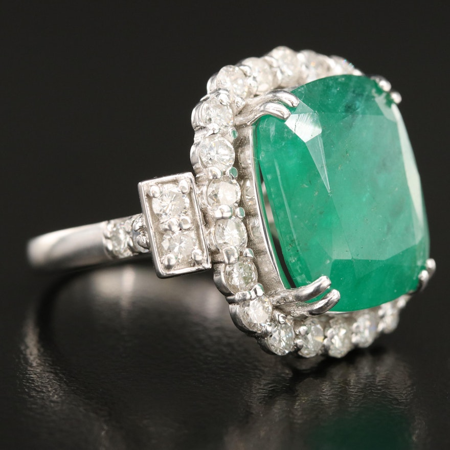 Platinum 12.50 CT Emerald and 2.04 CTW Diamond Ring with GIA Report