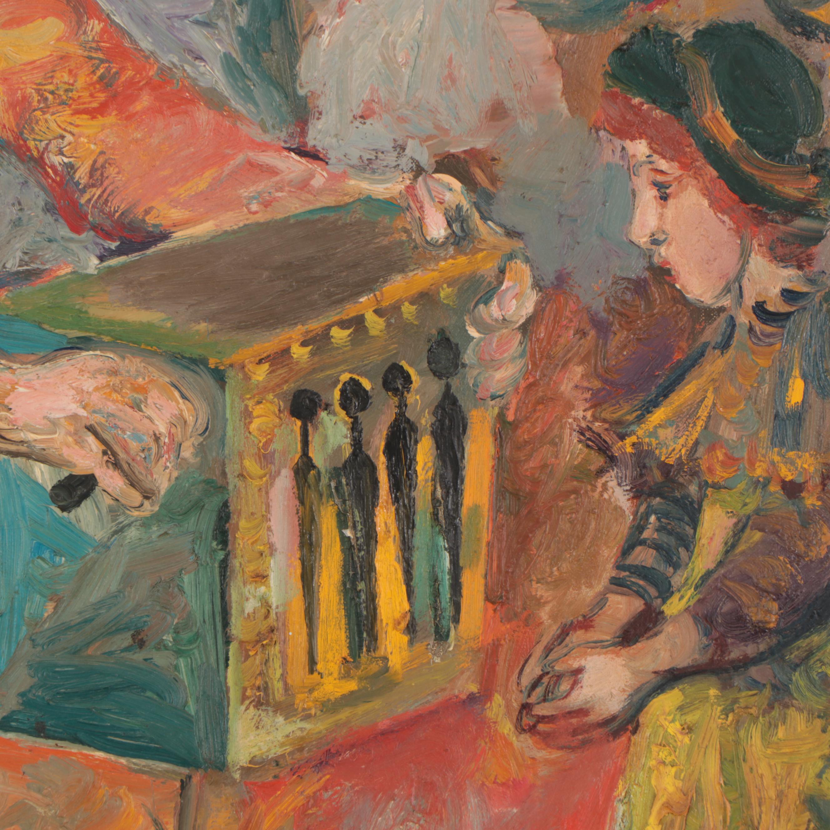 Walter Spitzer Figural Oil Painting of a Man With Music Box