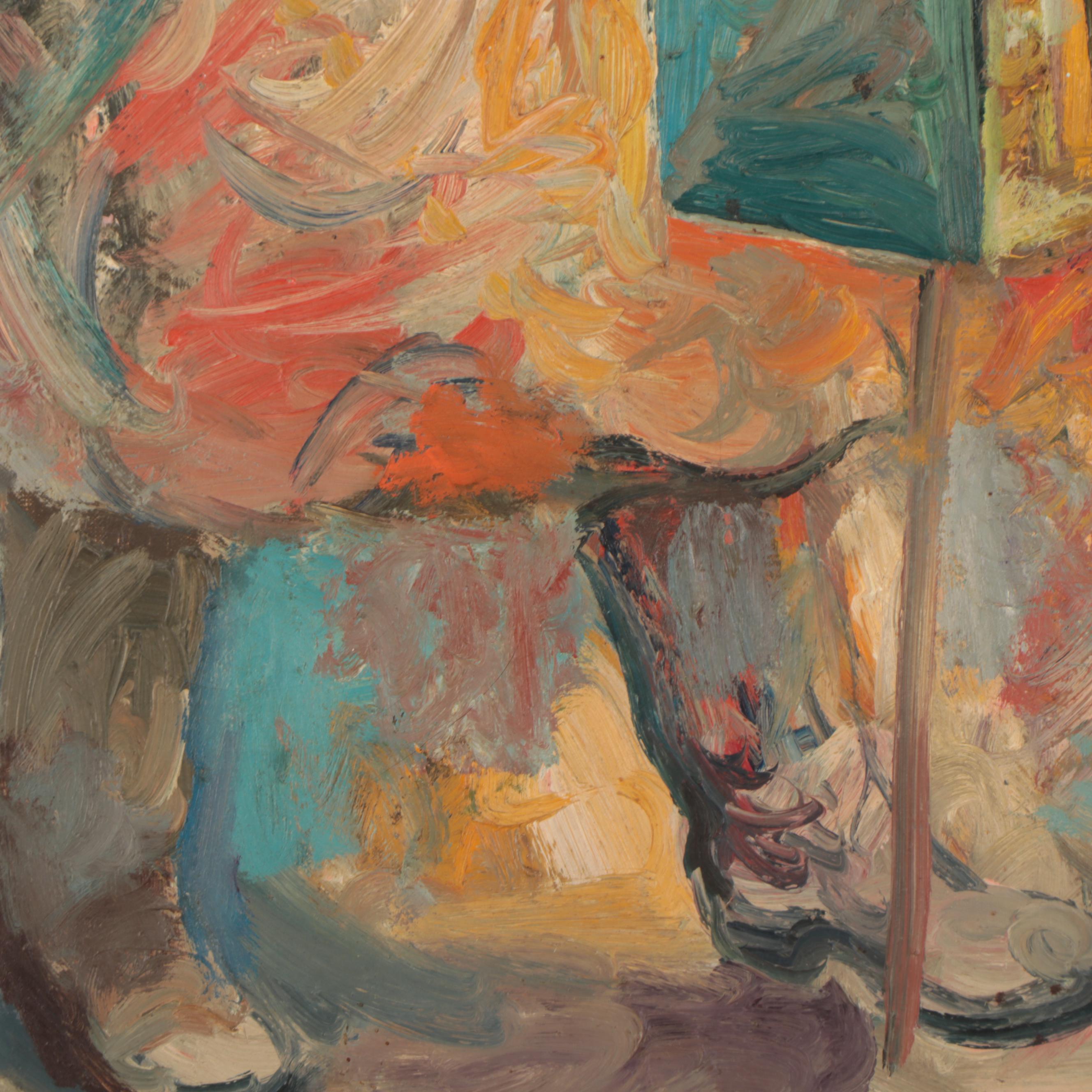 Walter Spitzer Figural Oil Painting of a Man With Music Box