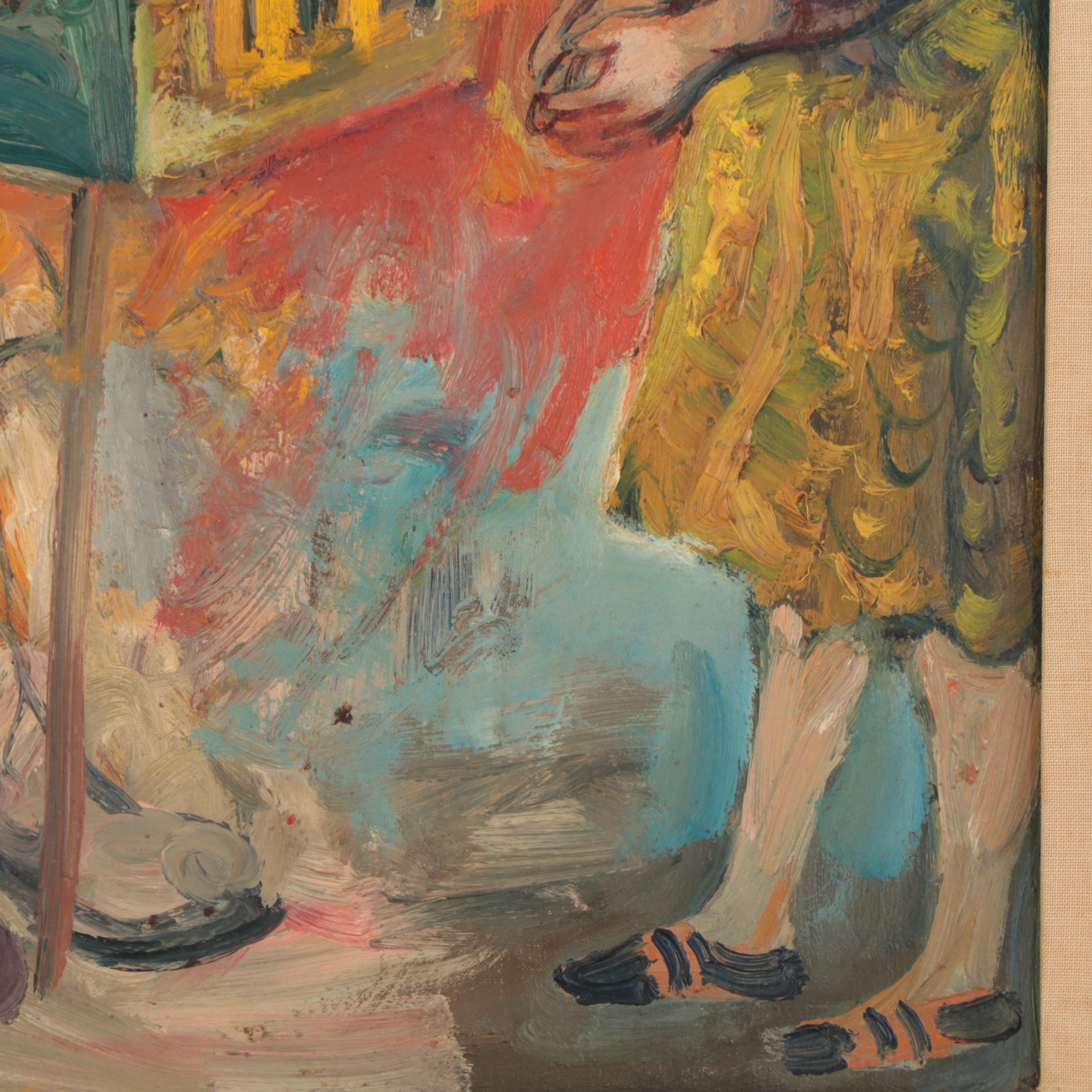 Walter Spitzer Figural Oil Painting of a Man With Music Box