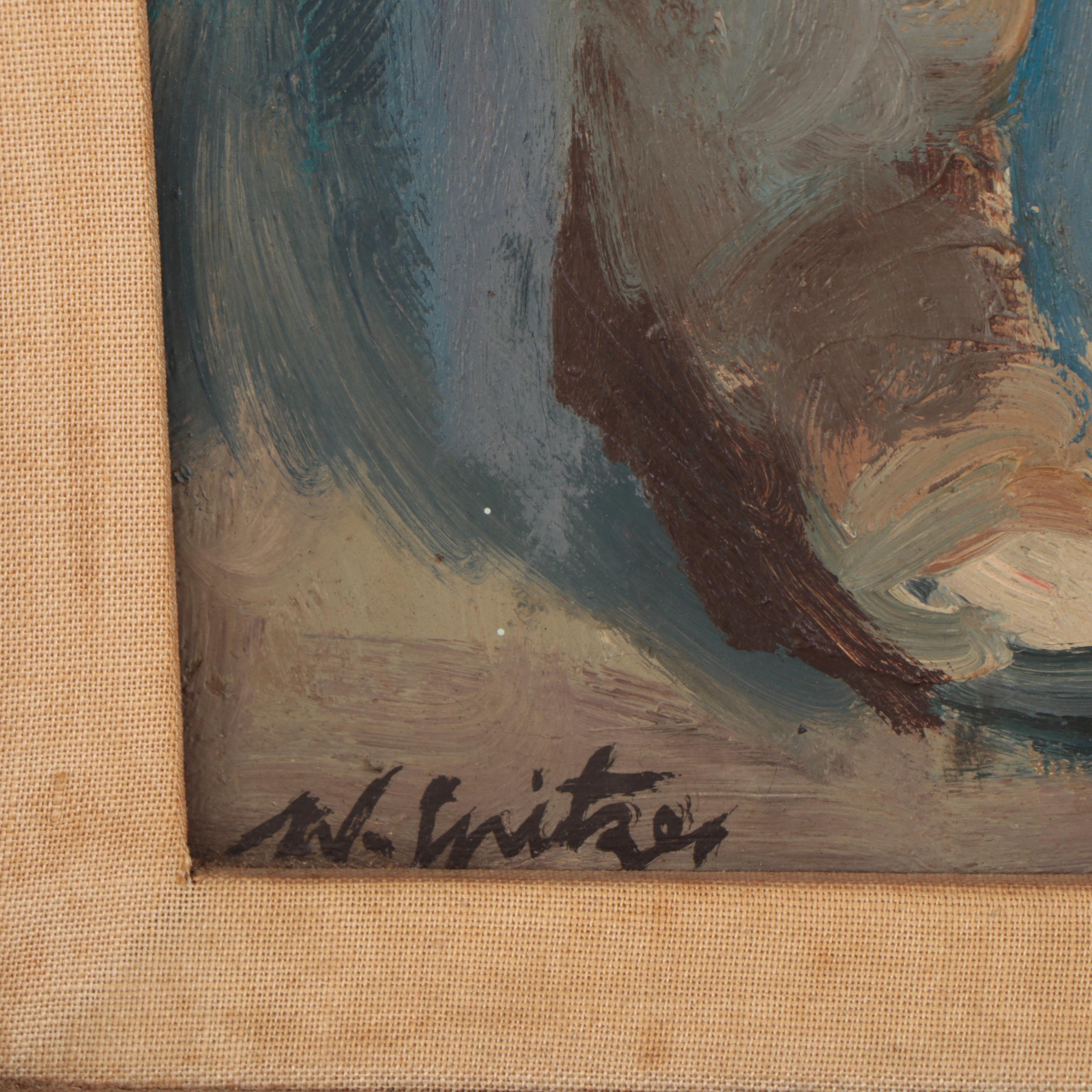 Walter Spitzer Figural Oil Painting of a Man With Music Box