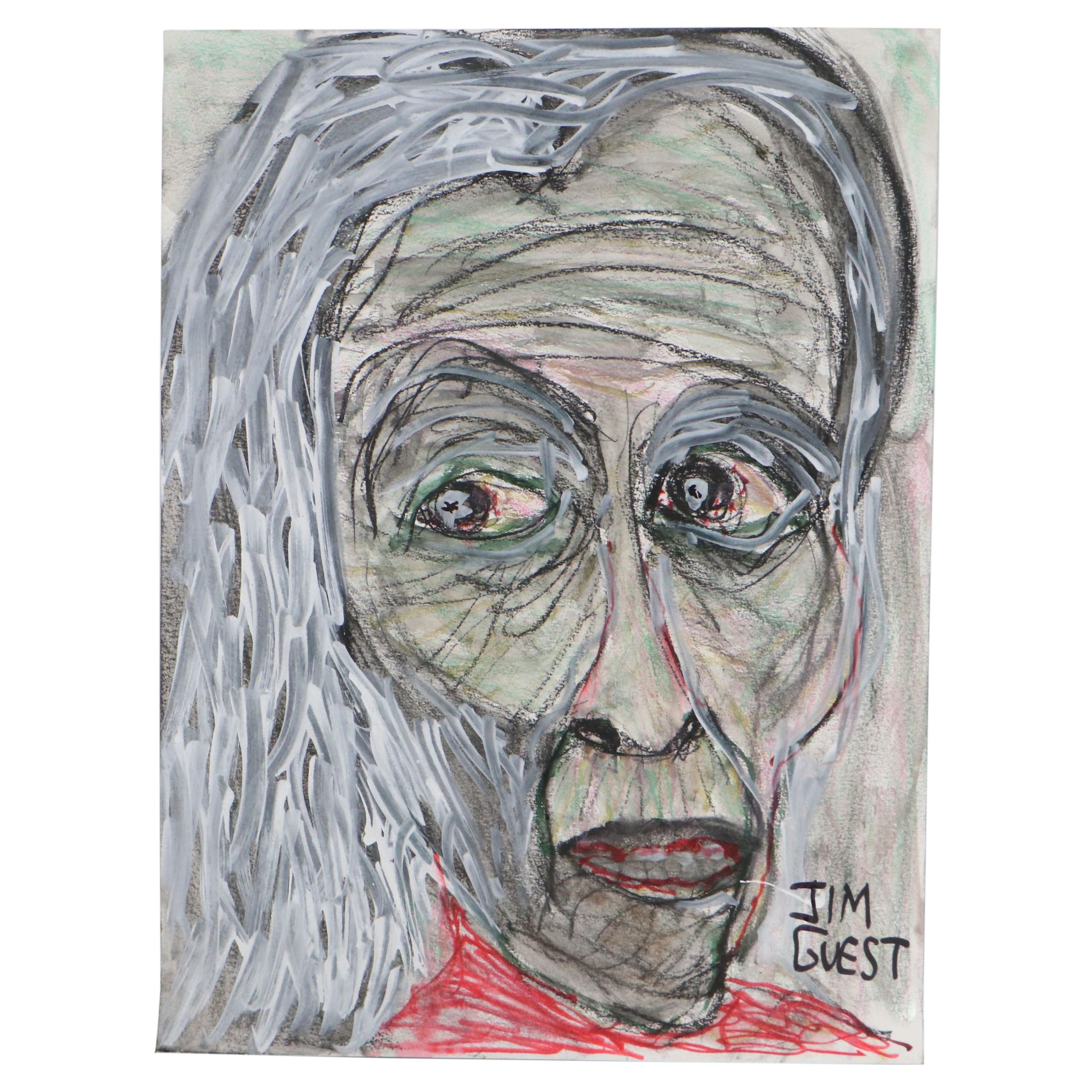 Jim Guest Portrait Mixed Media Painting