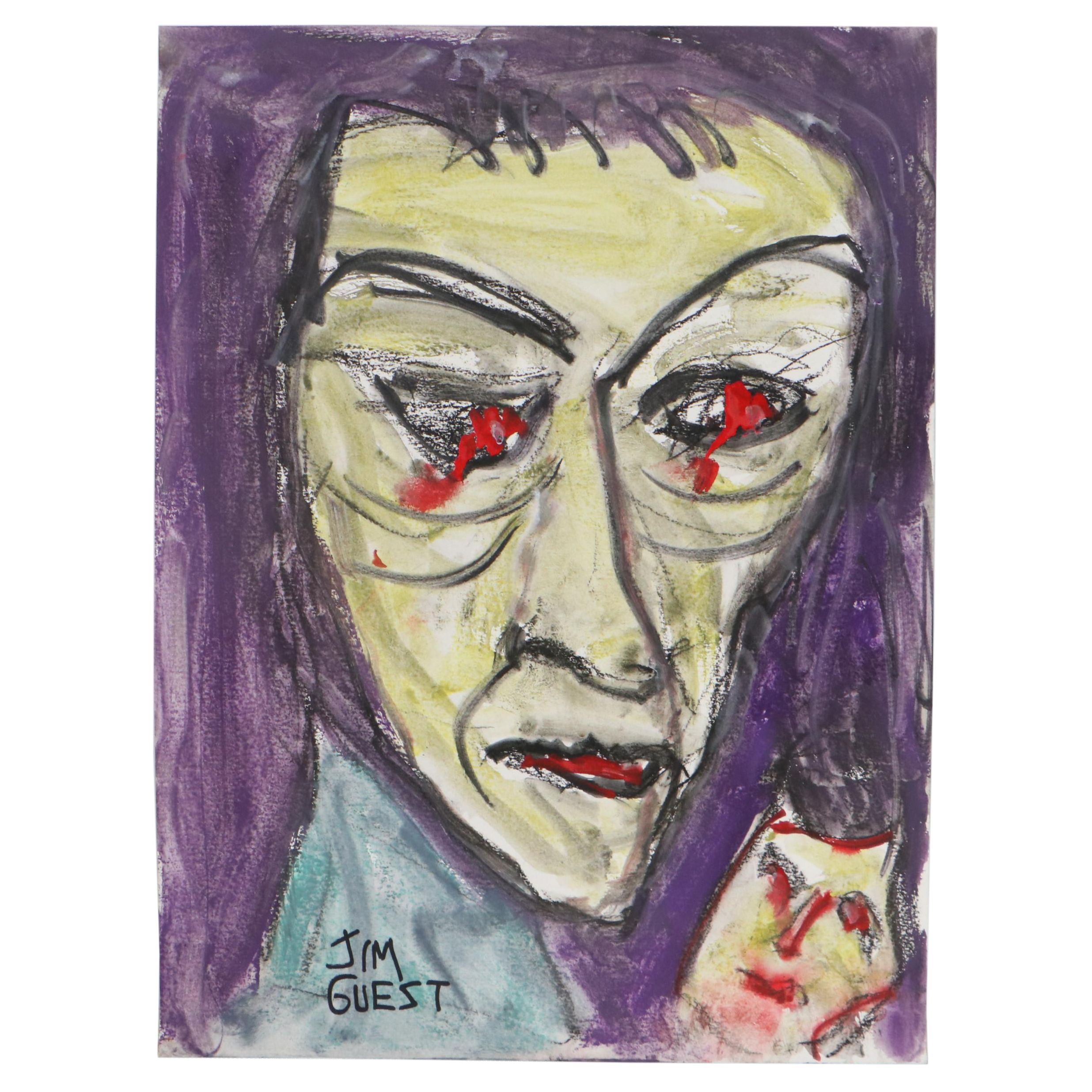 Jim Guest Portrait Mixed Media Painting