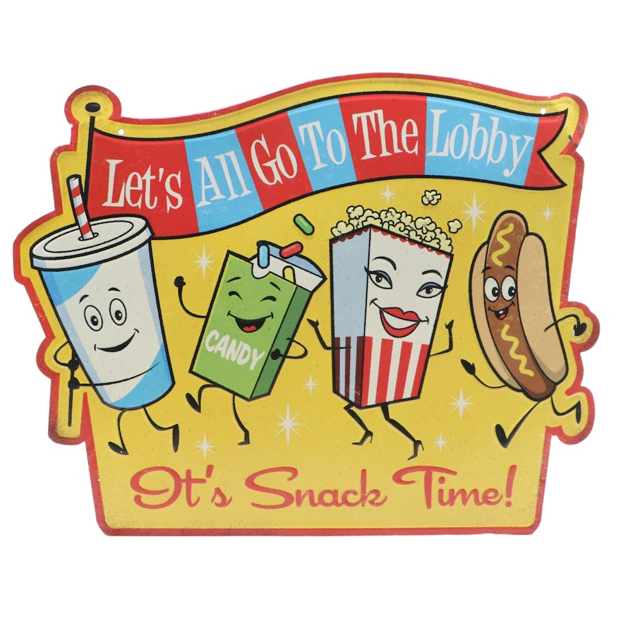 "Let's All Go To The Lobby" Promotional Theater Metal Snack Bar Sign