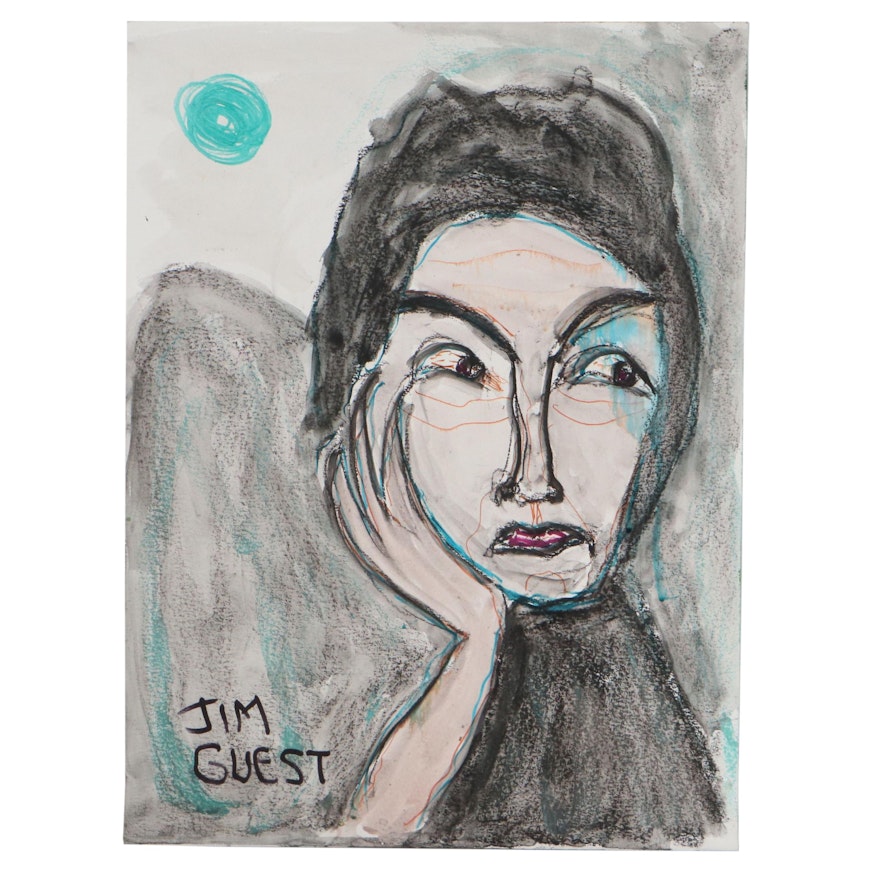 Jim Guest Portrait Mixed Media Painting