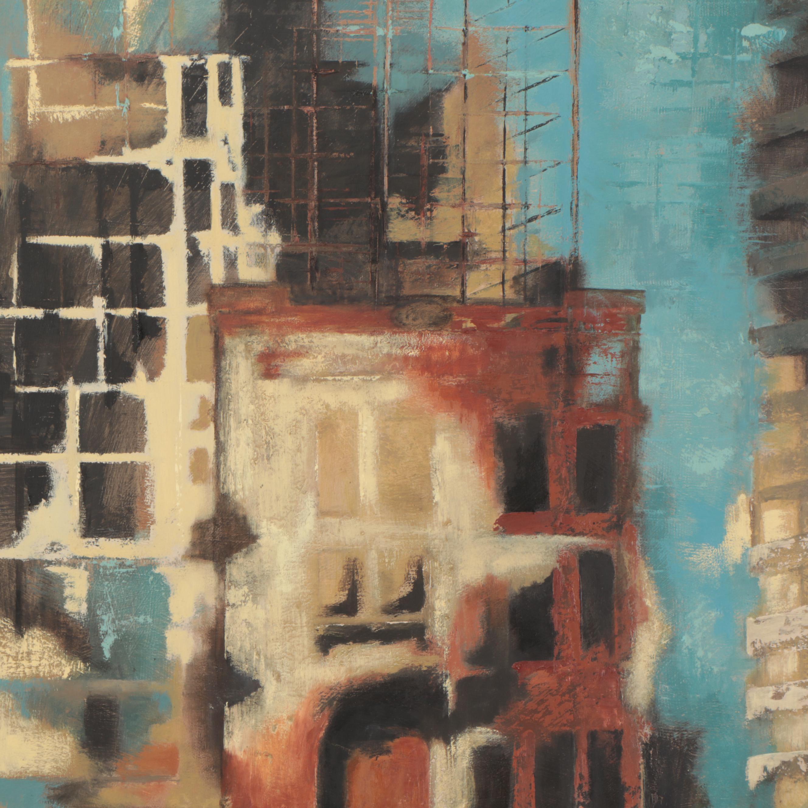 J. Wilson Architectural Oil Painting, Late 20th Century