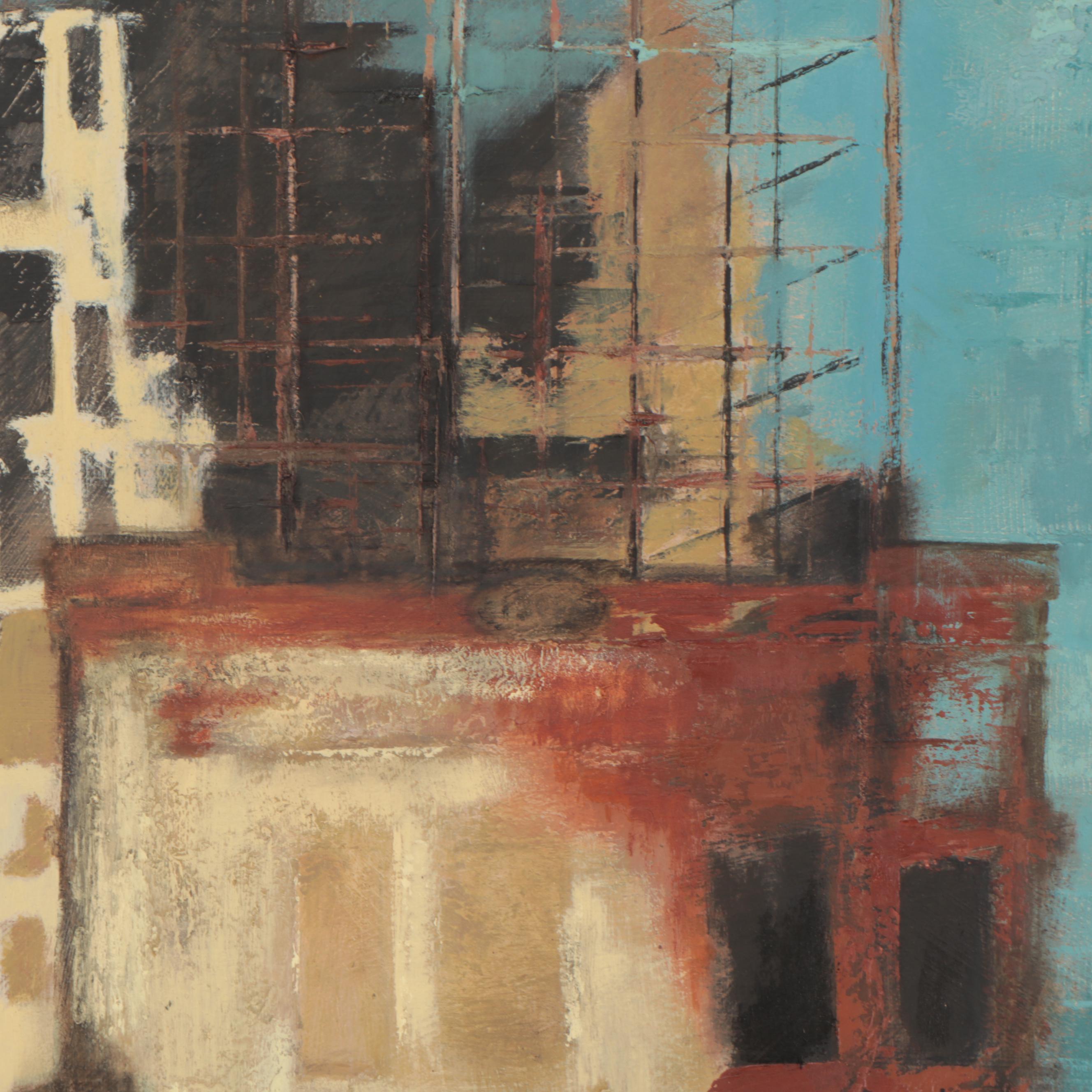 J. Wilson Architectural Oil Painting, Late 20th Century