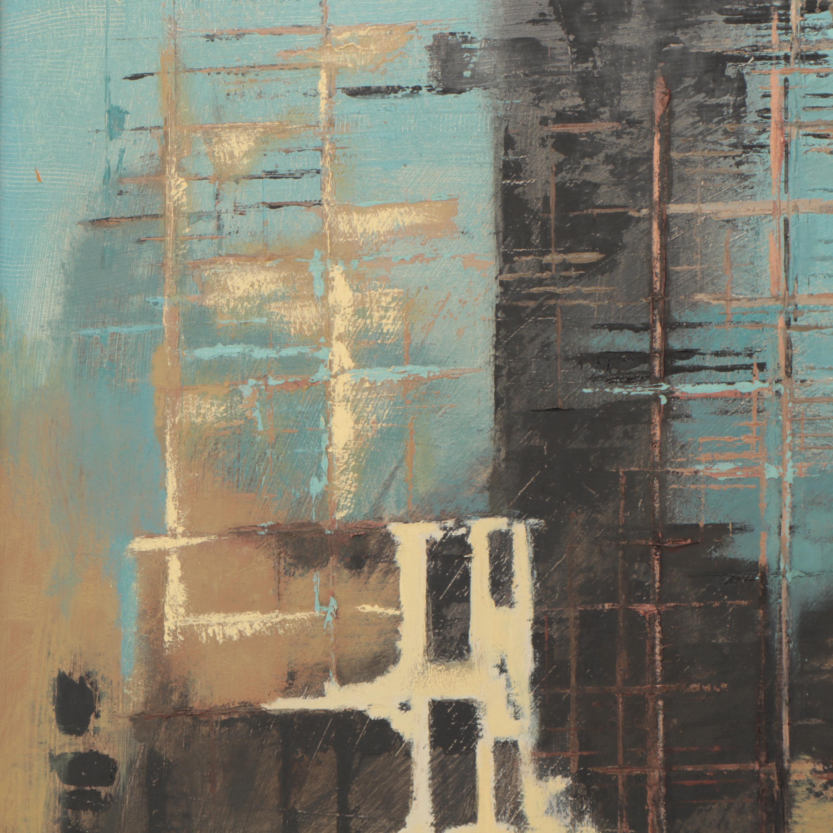 J. Wilson Architectural Oil Painting, Late 20th Century