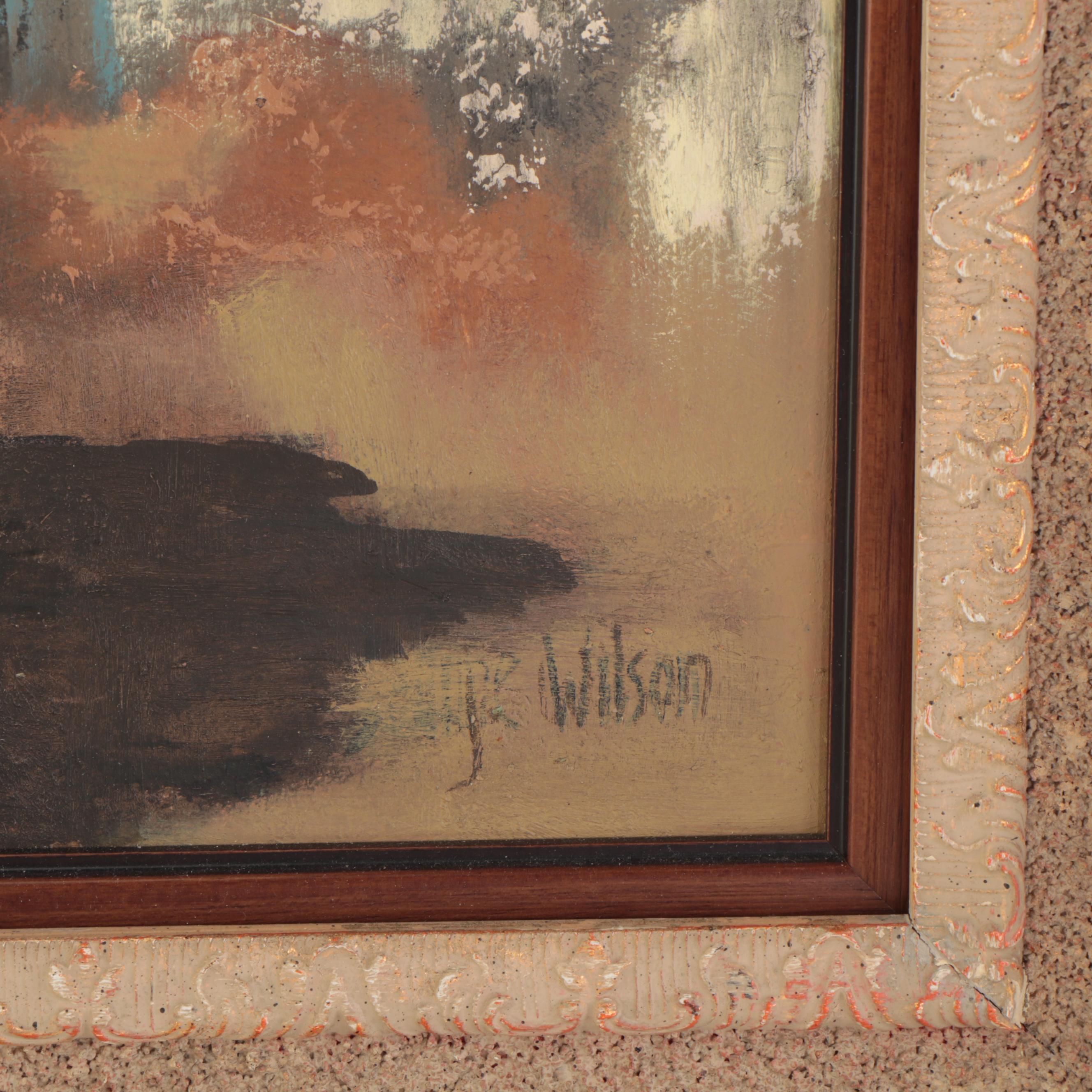 J. Wilson Architectural Oil Painting, Late 20th Century