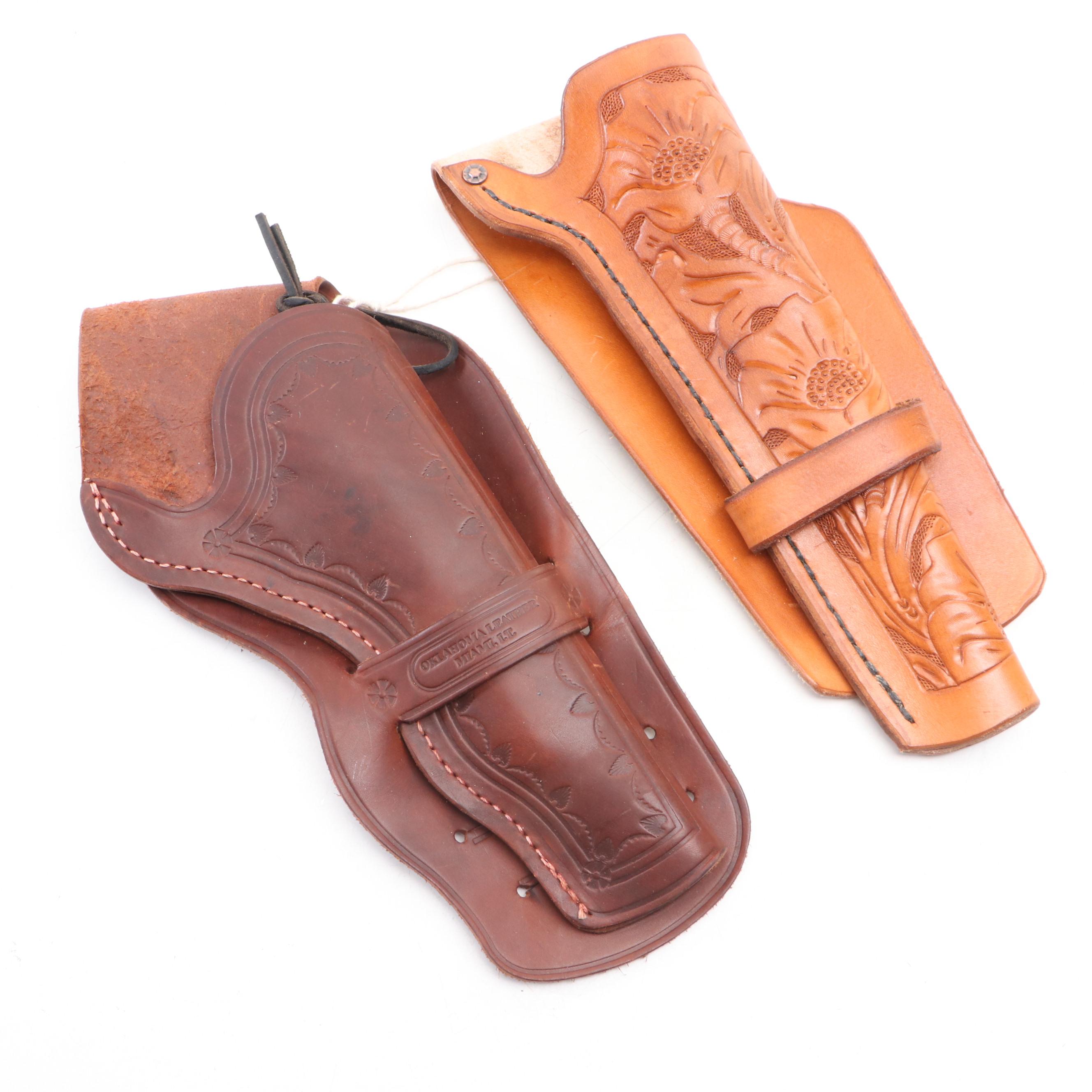 Gun and Knife Holster Collection Including Embossed Leather Holster