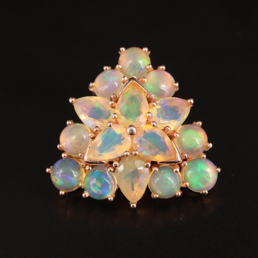 Sterling Opal Triangular Brooch