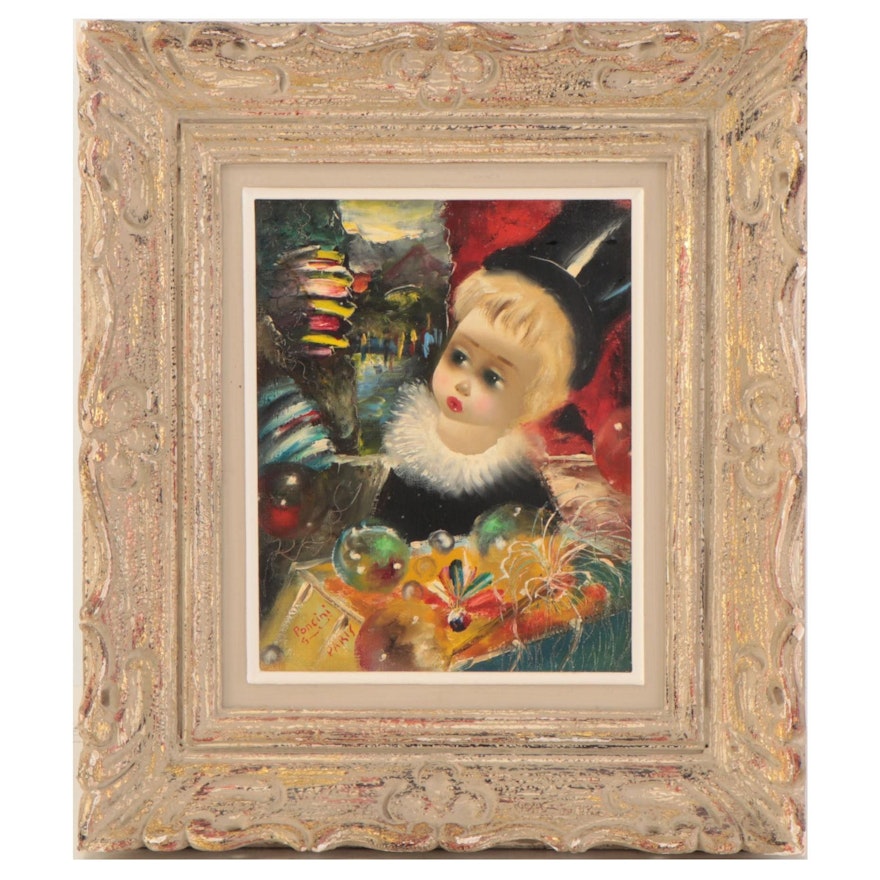 Santini Poncini Oil Painting of a Clown