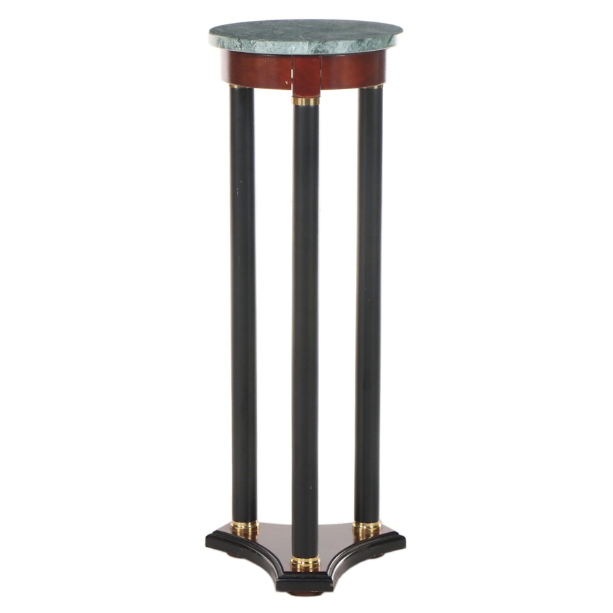 Empire Style Parcel-Ebonized and Green Marble Pedestal, Late 20th Century