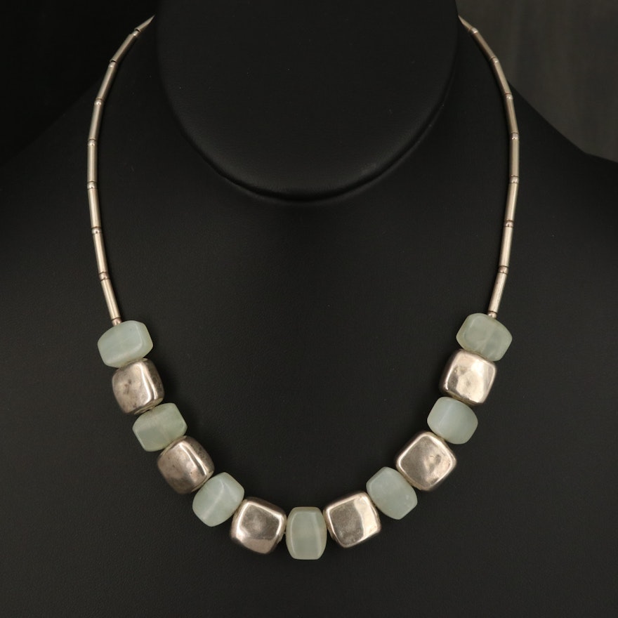 Sterling Chalcedony Bead Necklace