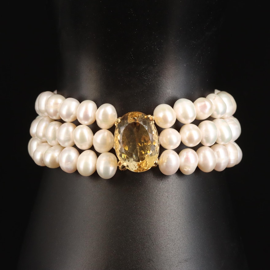 Sterling Citrine and Pearl Bracelet