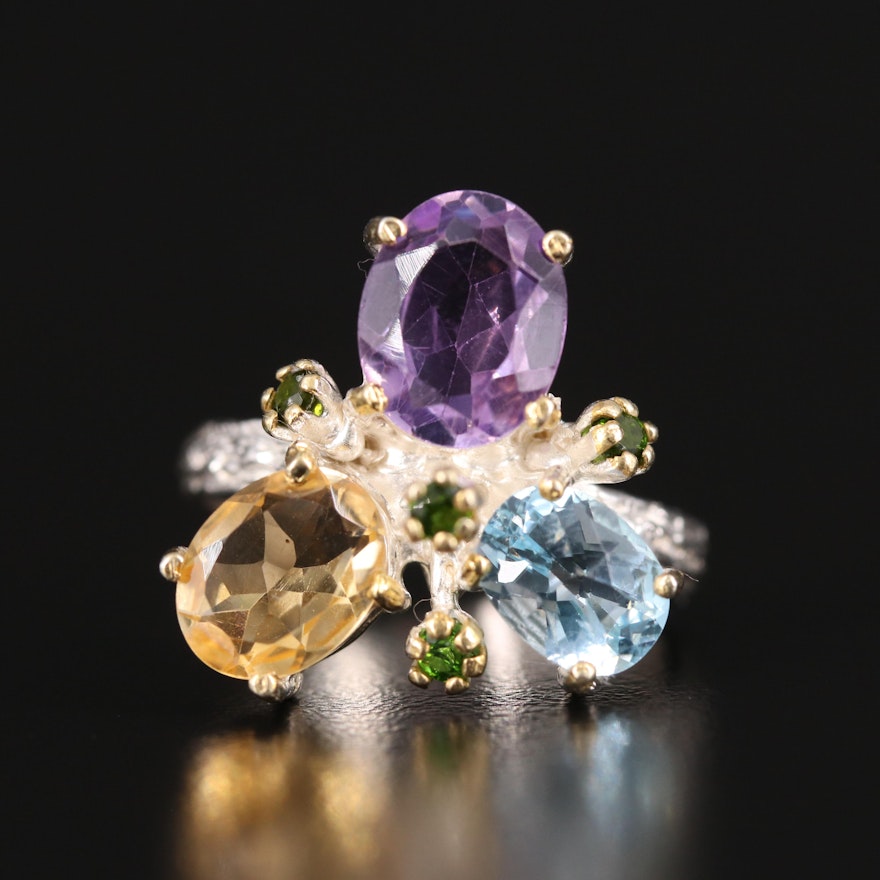 Sterling Citrine, Amethyst and Sky Blue Topaz Ring