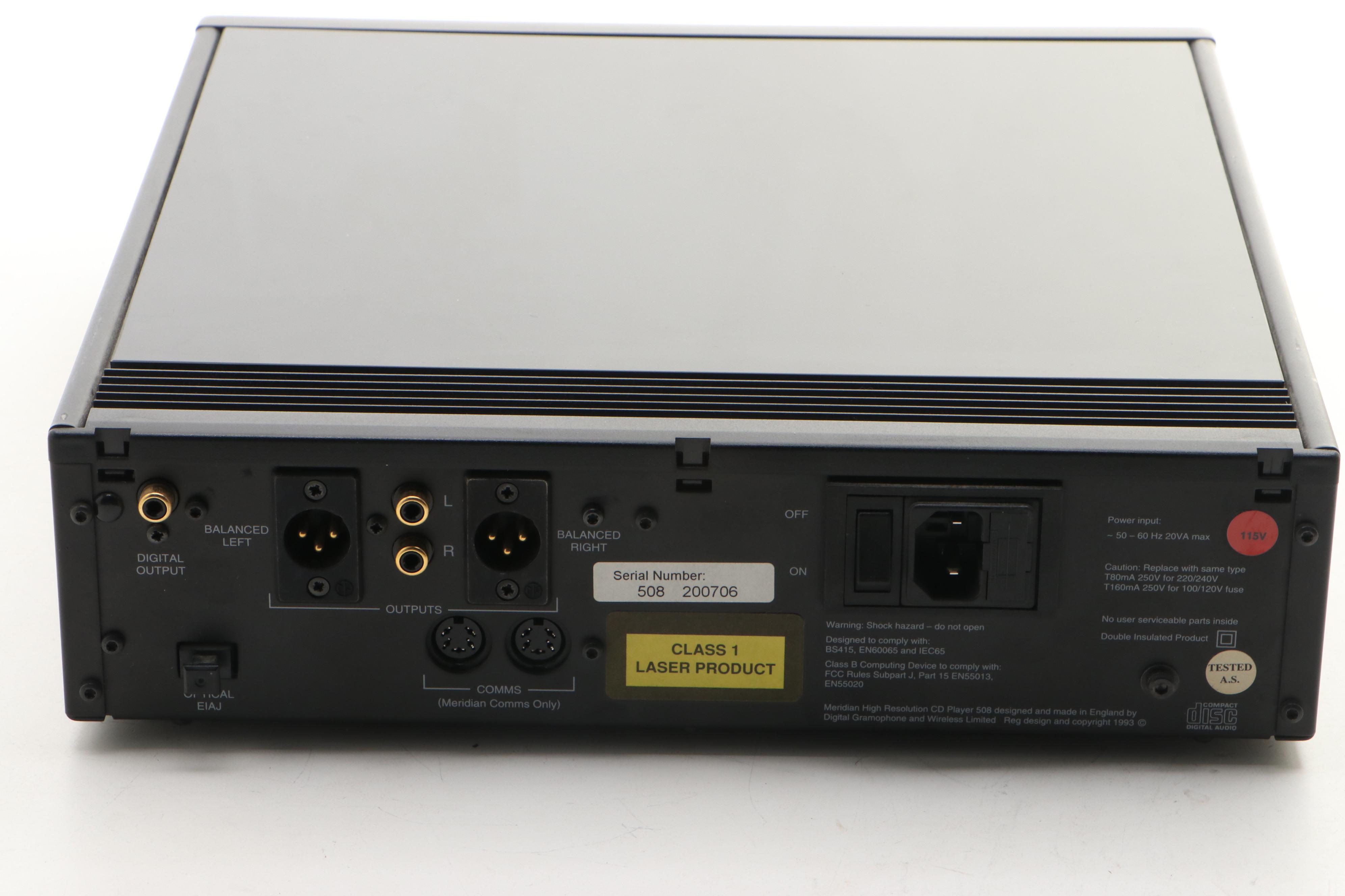 Boothroyd Stuart Meridian 508 High Resolution CD Player, Late 20th Century