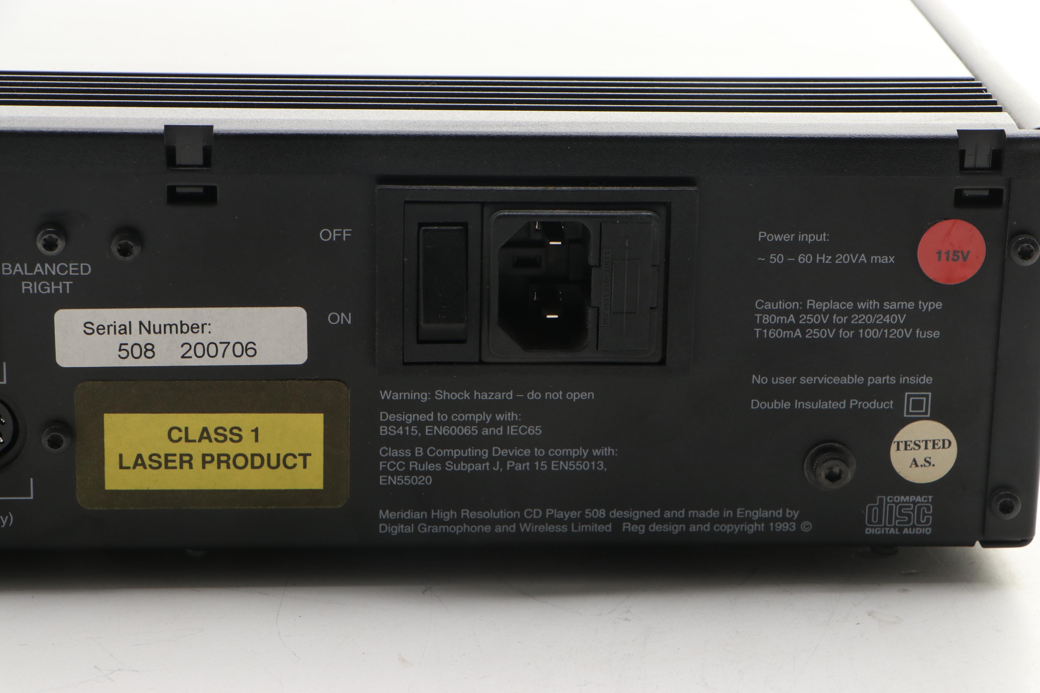 Boothroyd Stuart Meridian 508 High Resolution CD Player, Late 20th Century