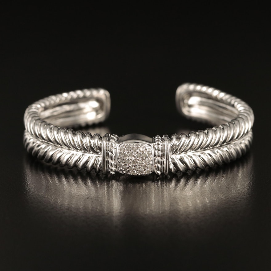 Sterling Diamond Braided Cuff