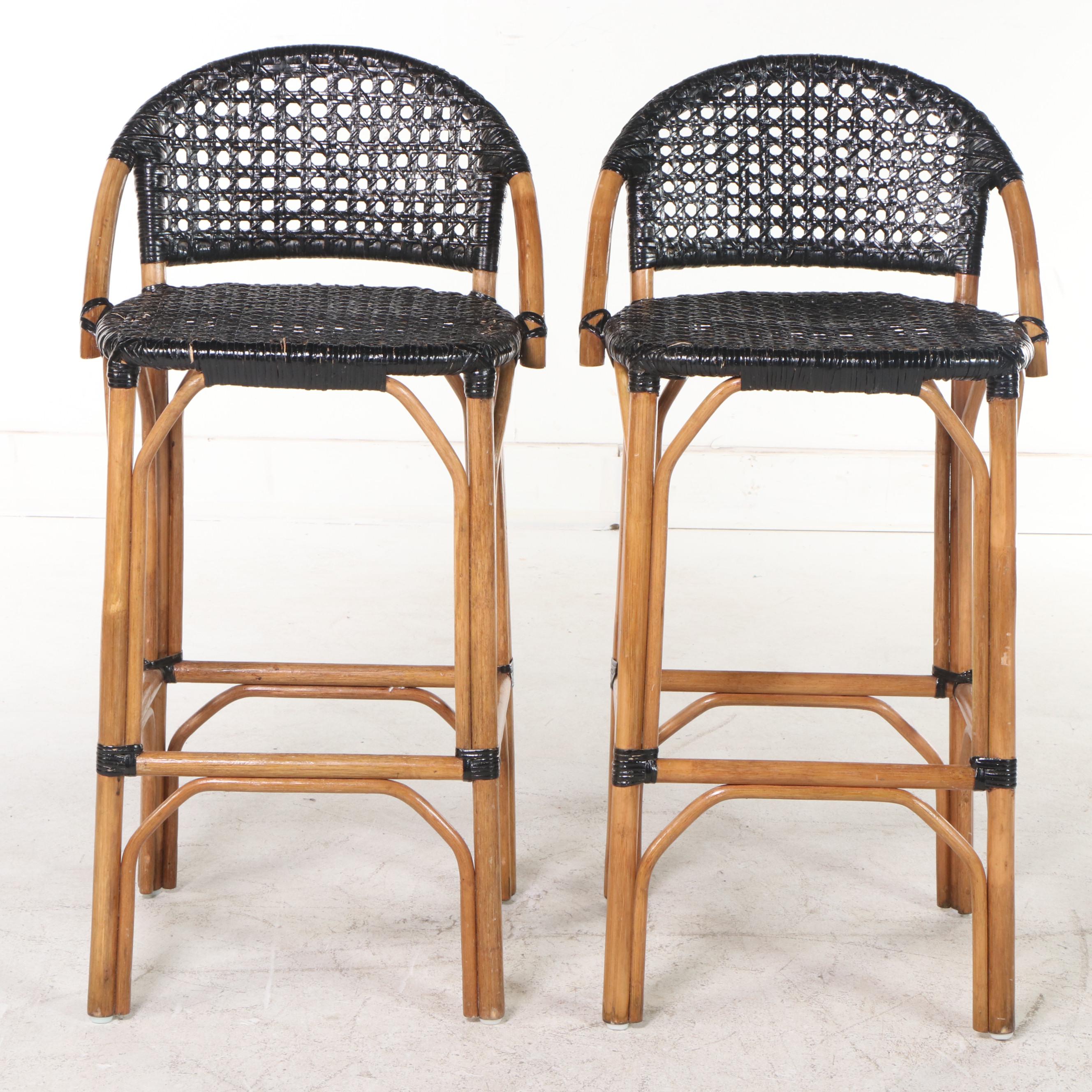 Pair of Rattan and Caned Counter Stools