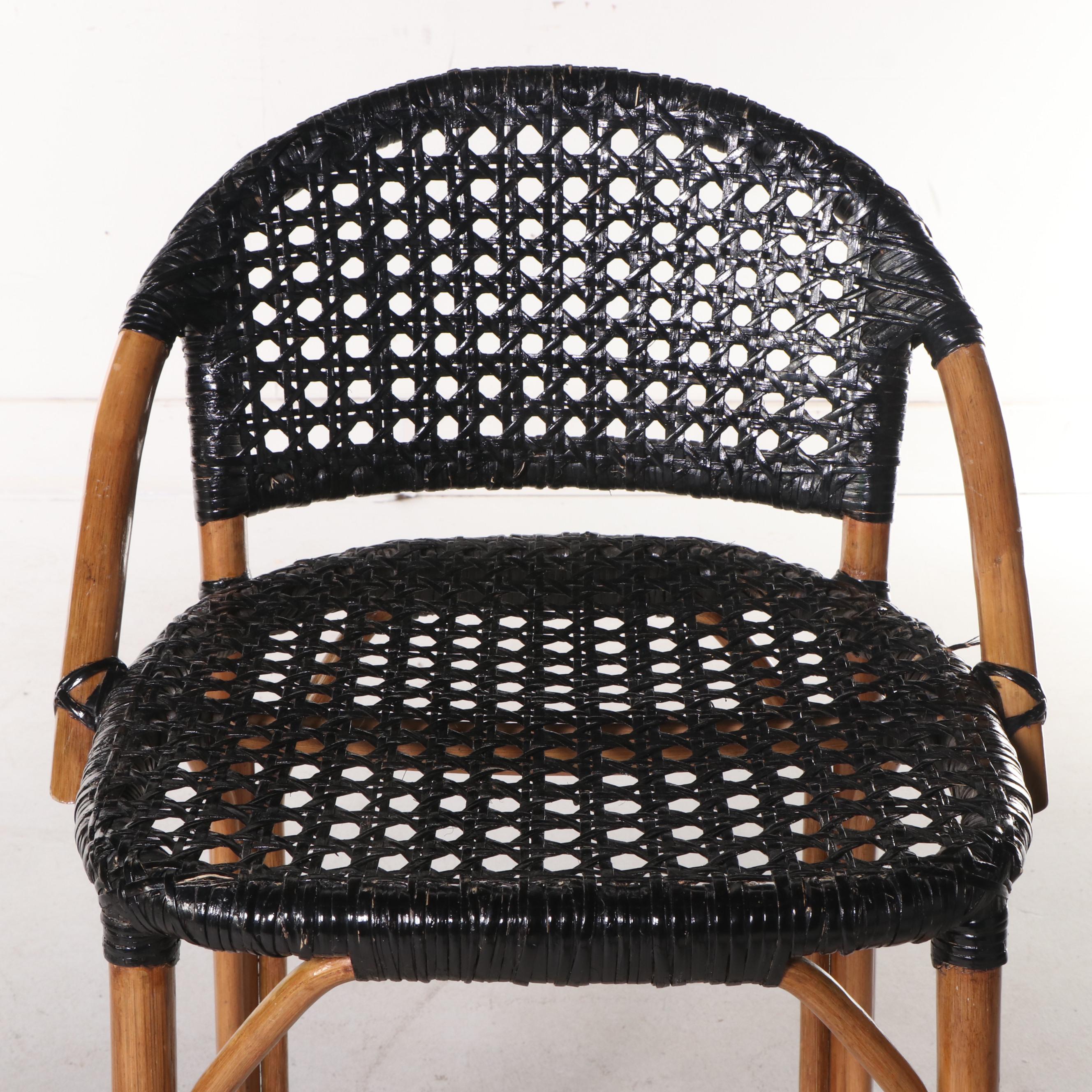 Pair of Rattan and Caned Counter Stools