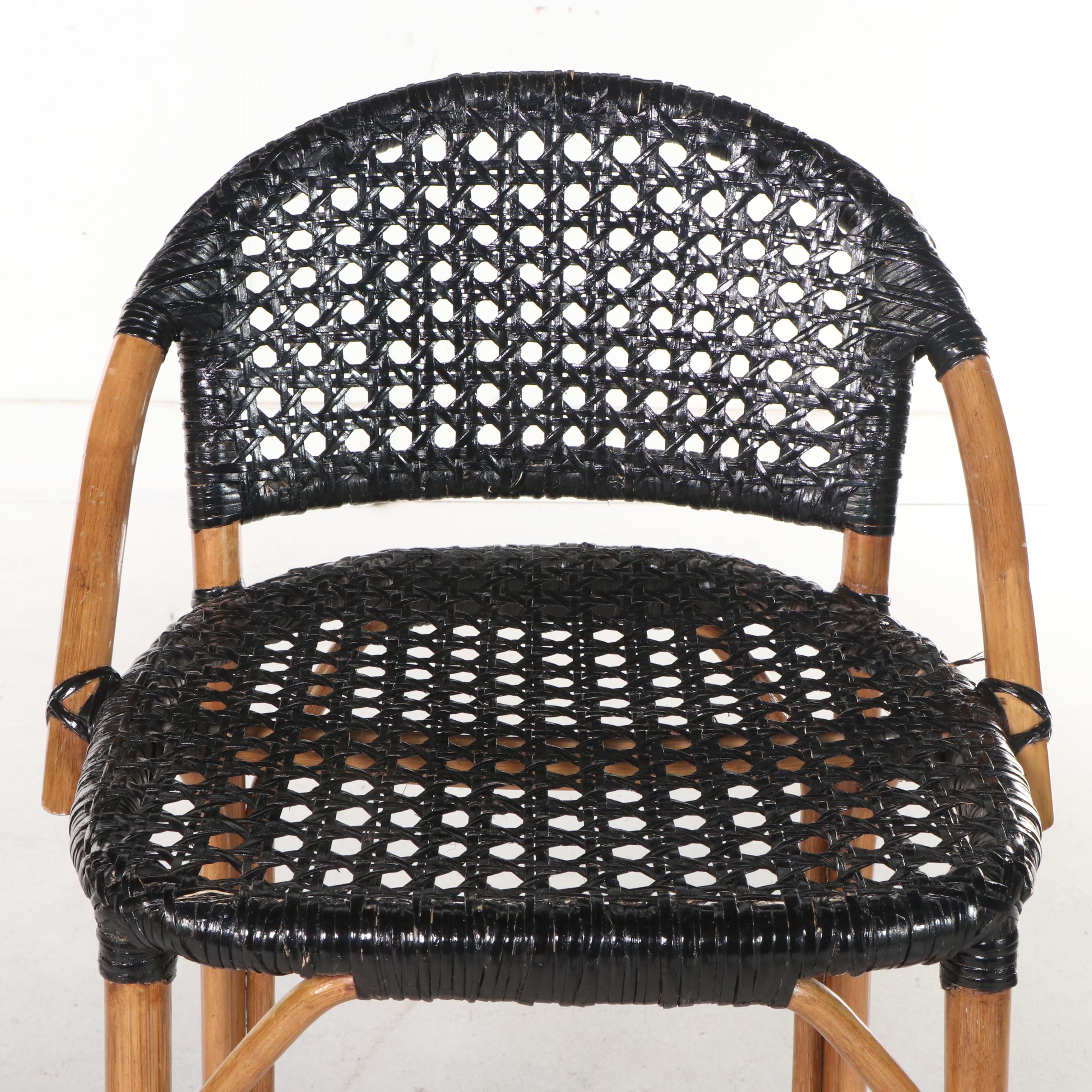 Pair of Rattan and Caned Counter Stools