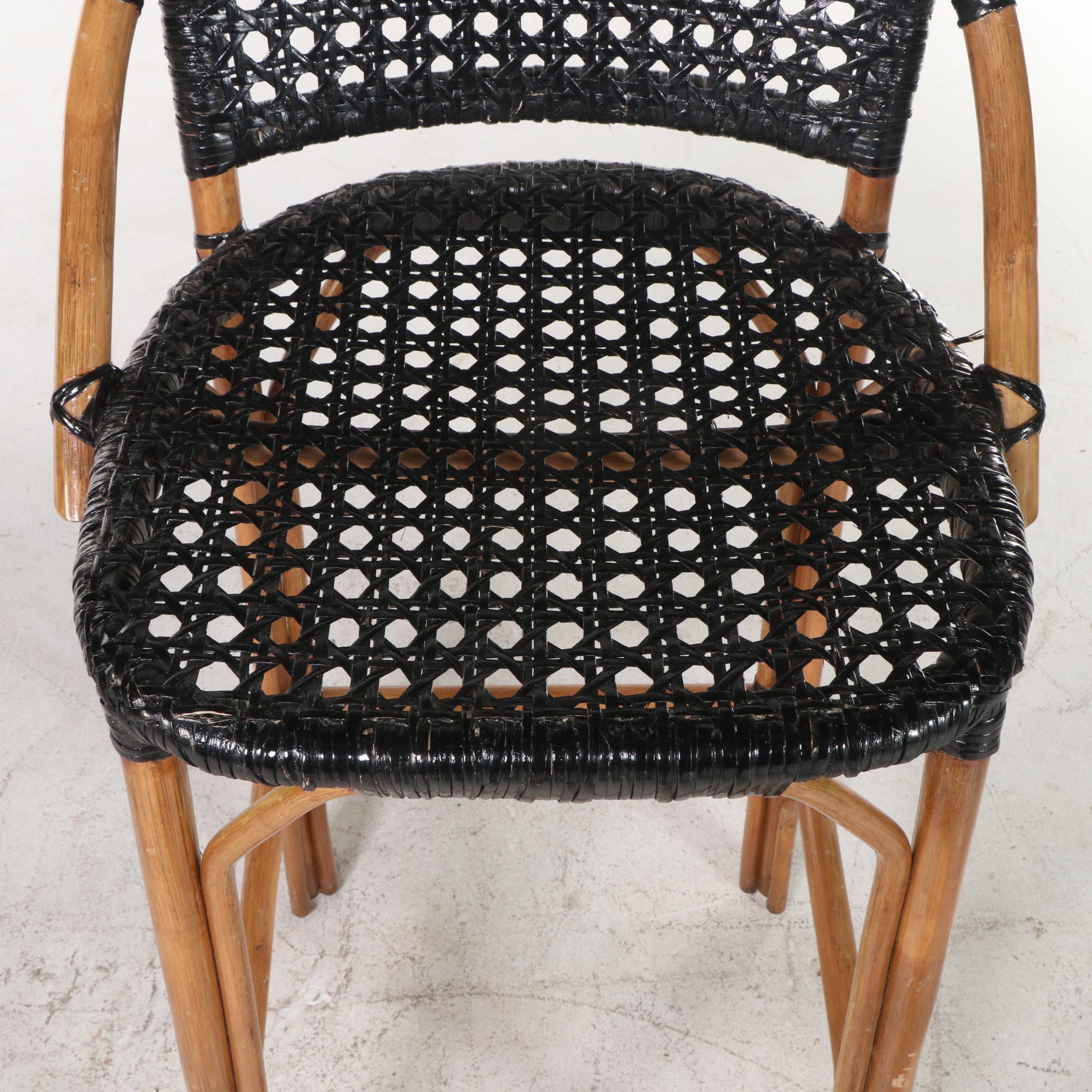 Pair of Rattan and Caned Counter Stools
