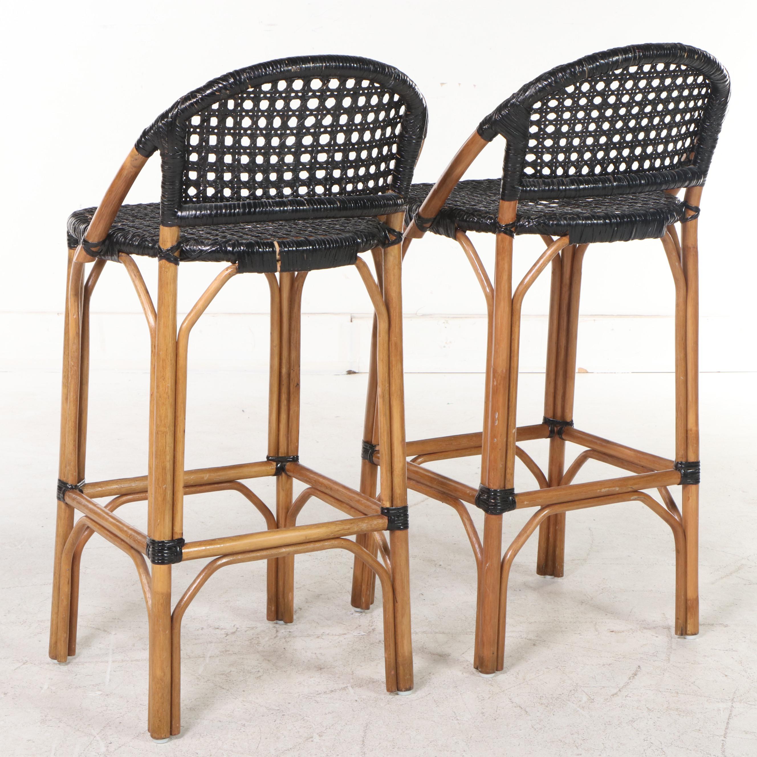 Pair of Rattan and Caned Counter Stools