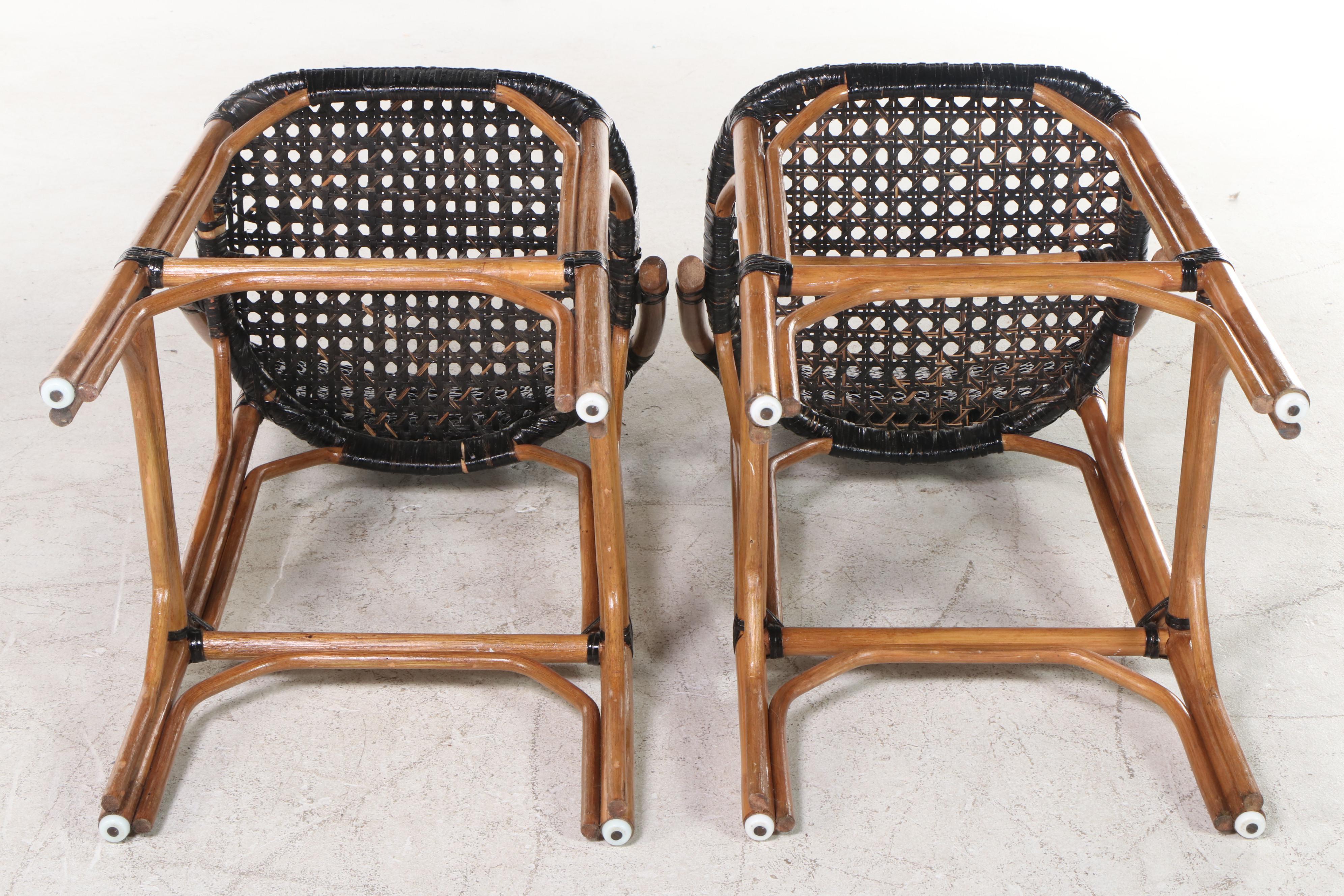 Pair of Rattan and Caned Counter Stools