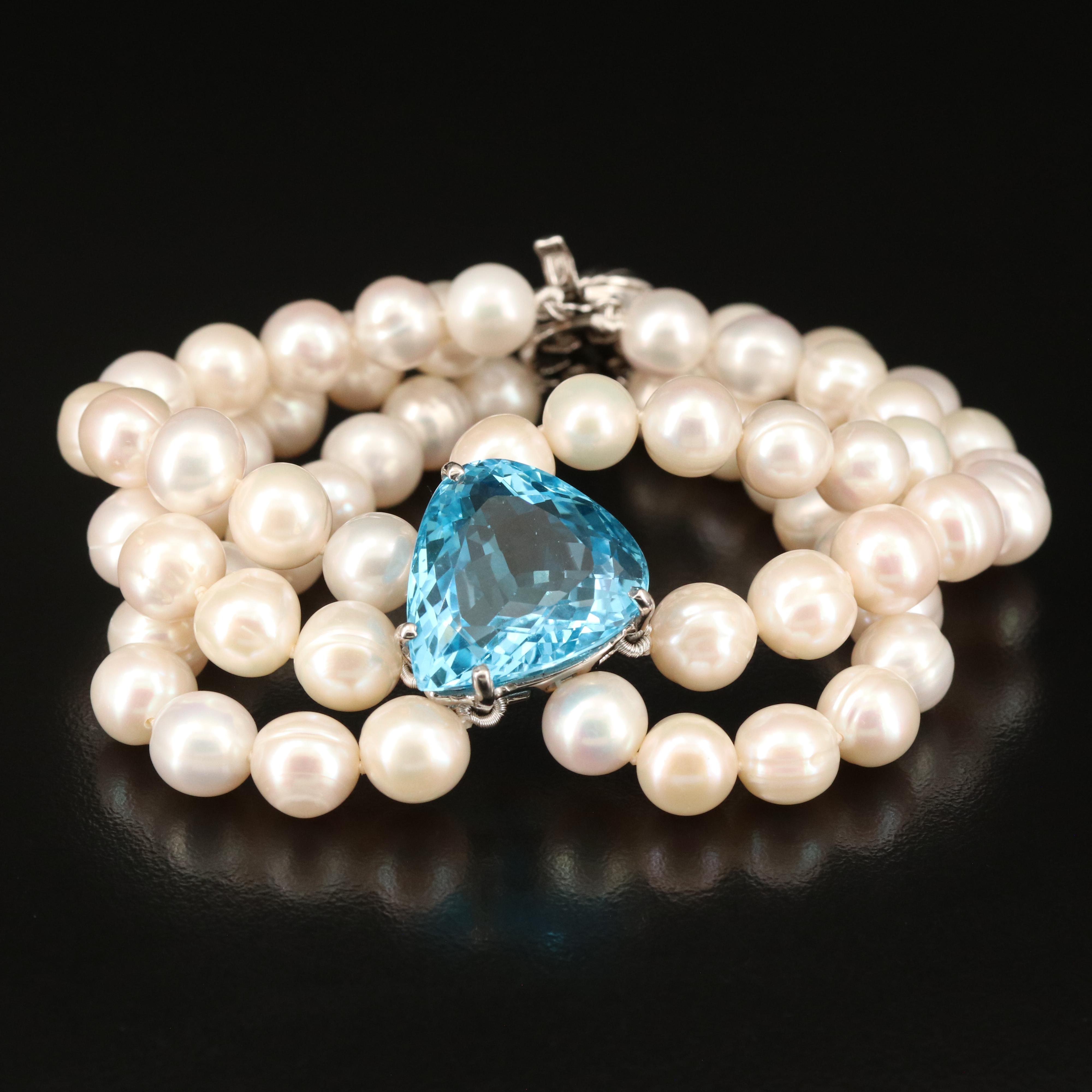 Sterling Swiss Blue Topaz on Triple Strand Bracelet