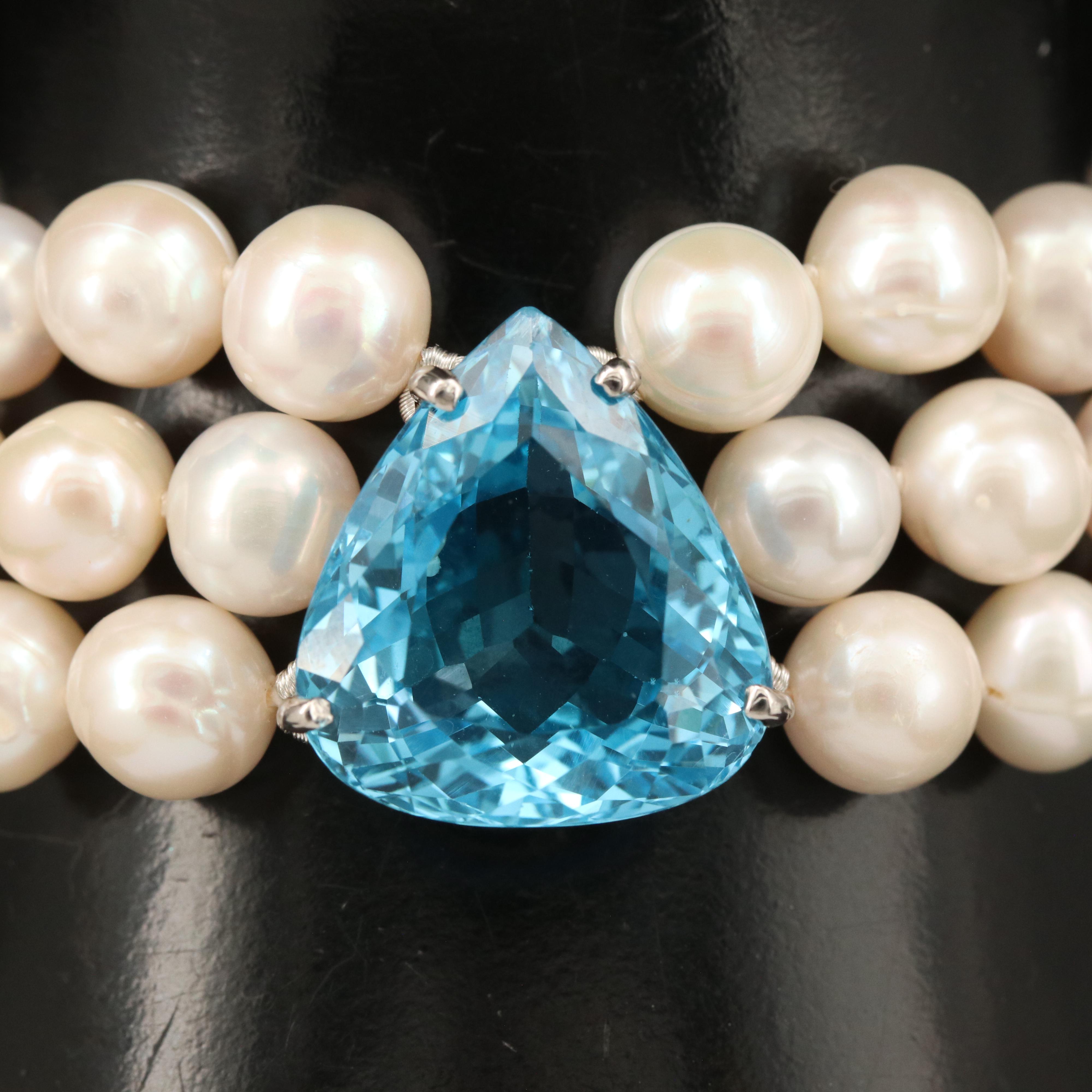 Sterling Swiss Blue Topaz on Triple Strand Bracelet