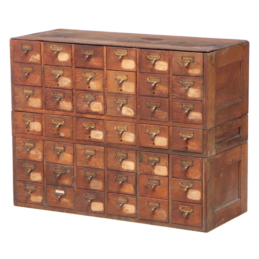 American Oak Forty Two-Drawer Three-Stack Card File, Early 20th Century