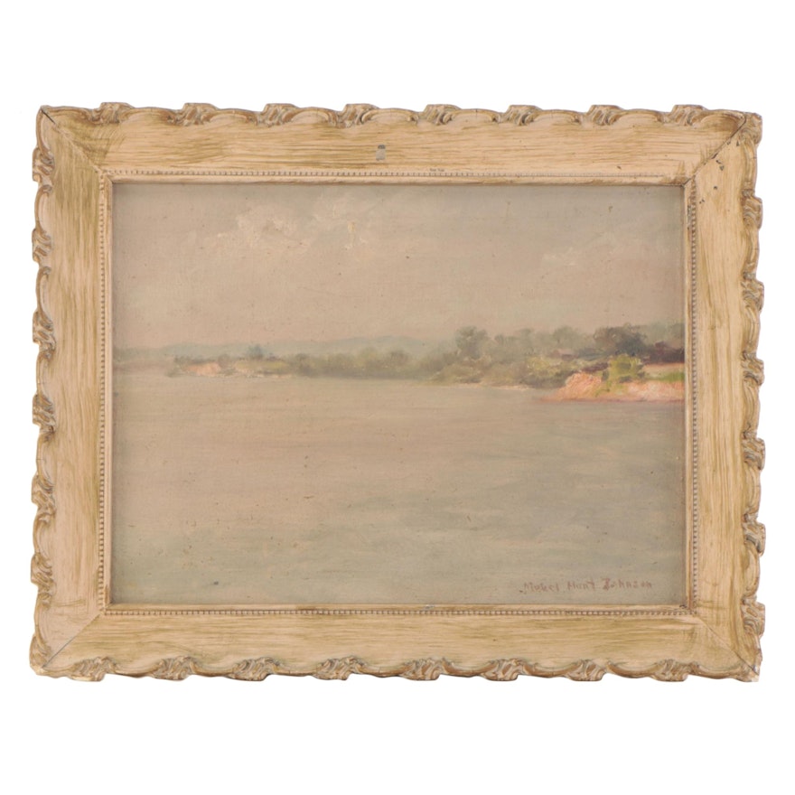 Mabel Hunt Johnson Coastal Landscape Oil Painting, Circa 1935