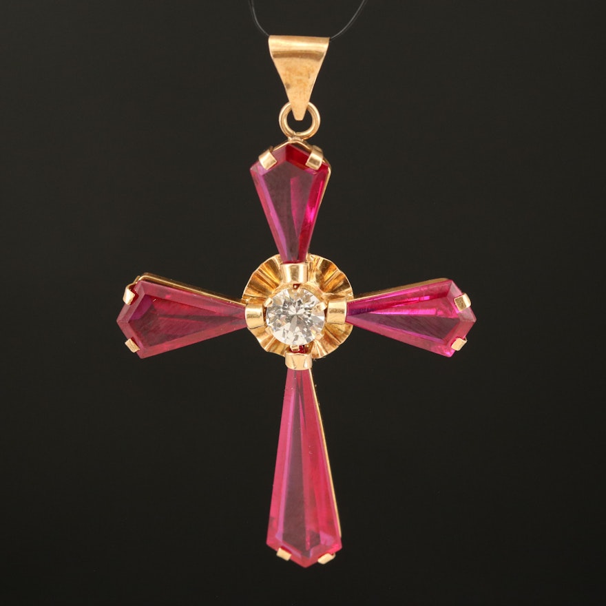 14K Ruby and Topaz Cross Pendant