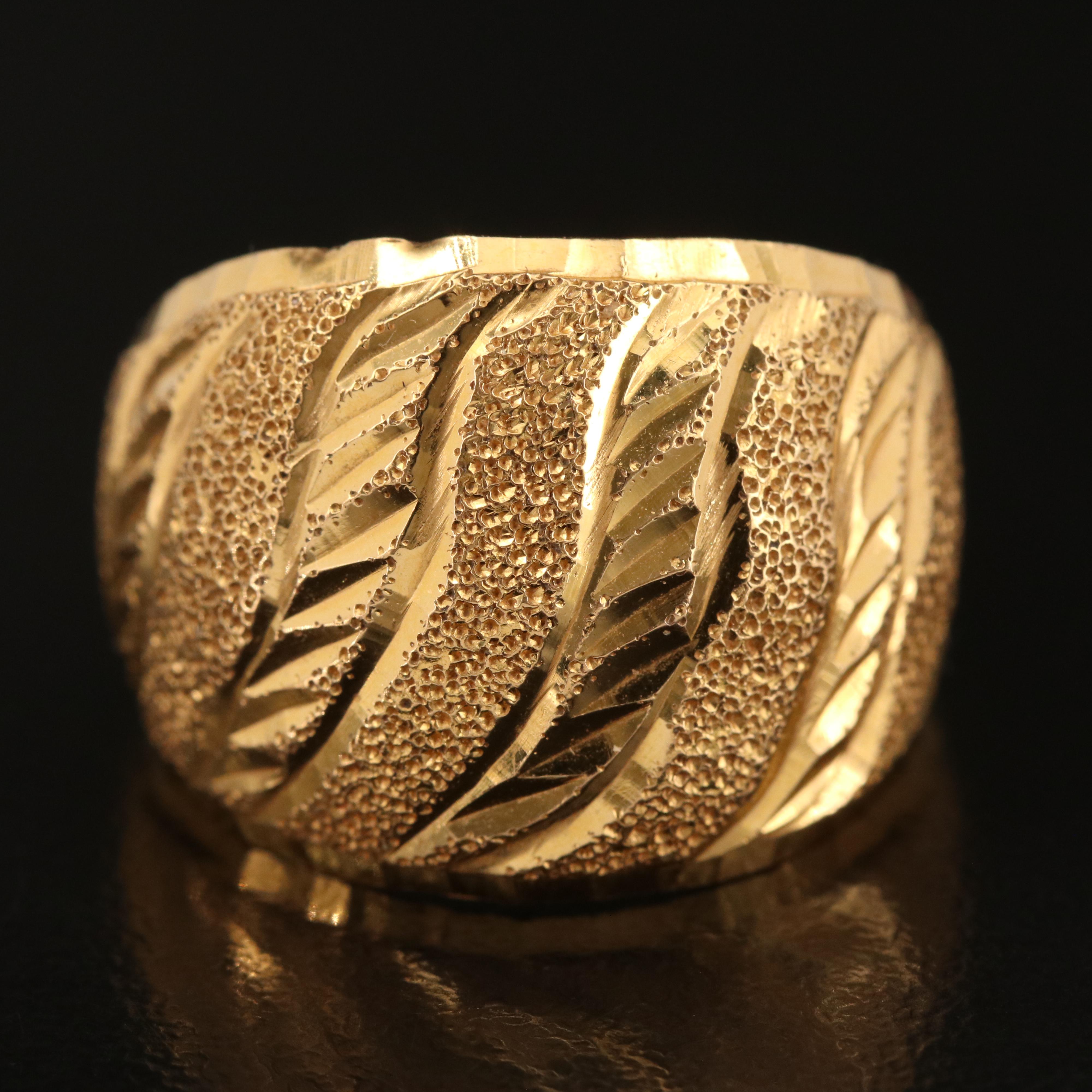 18K Tapered Band with Diamond Cut Accents