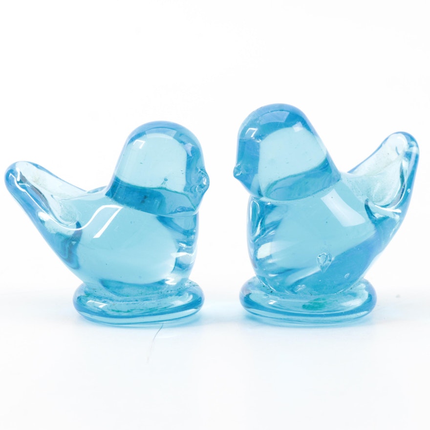 Ron Roy Blue Glass Bird Paperweights, 1992