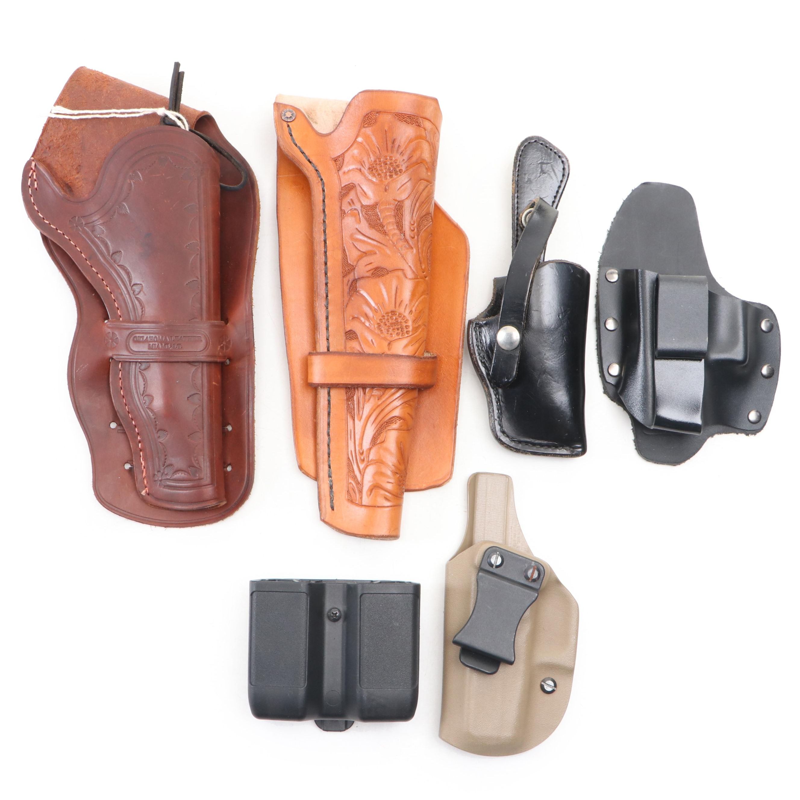 Gun and Knife Holster Collection Including Embossed Leather Holster