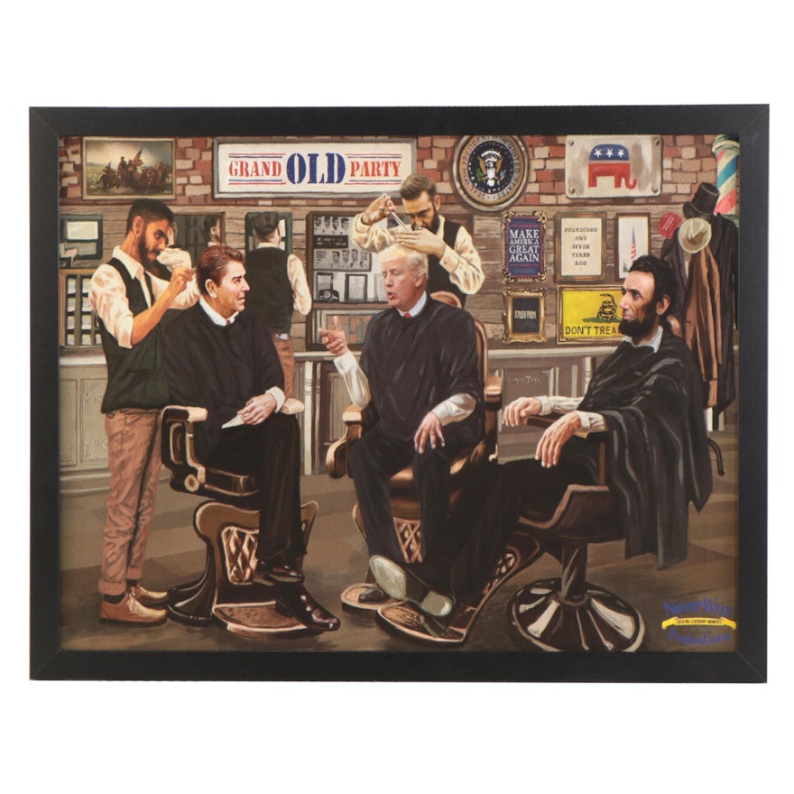 NeverWuz Promotions Offset Lithograph of Barber Shop Scene