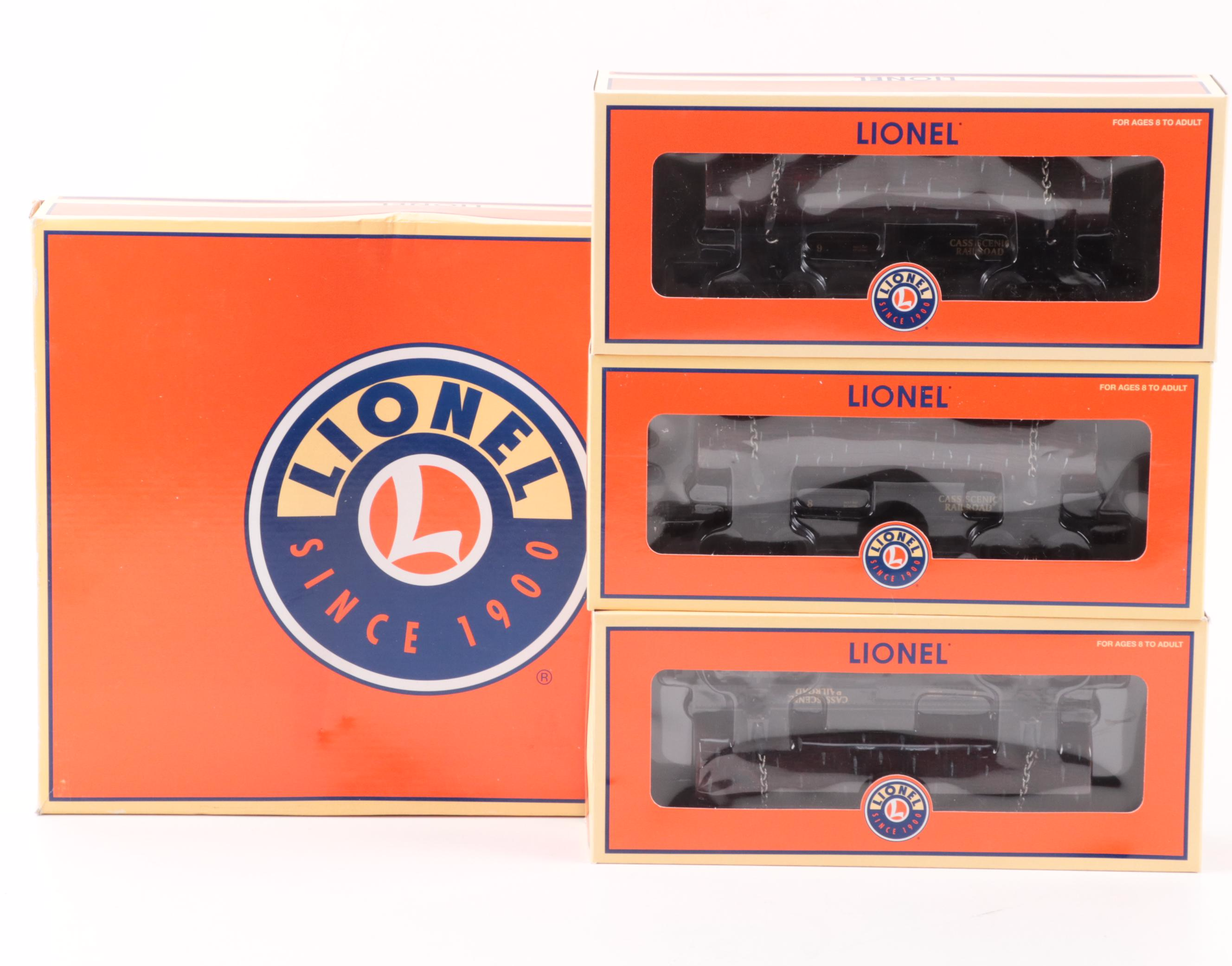 Lionel Santa Fe Electric Train Locomotive, Transformer, Lumber Loader, Log Car