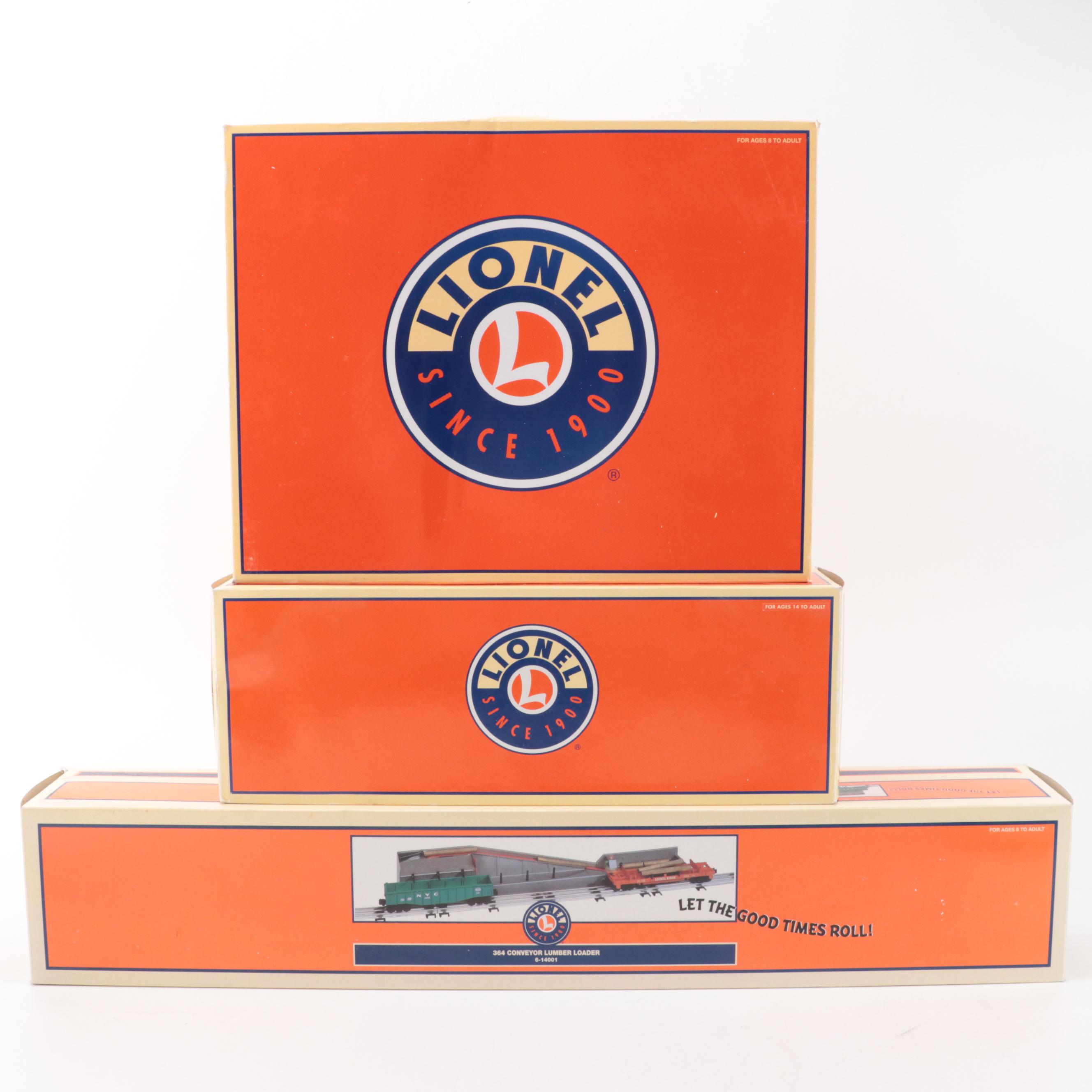 Lionel Santa Fe Electric Train Locomotive, Transformer, Lumber Loader, Log Car