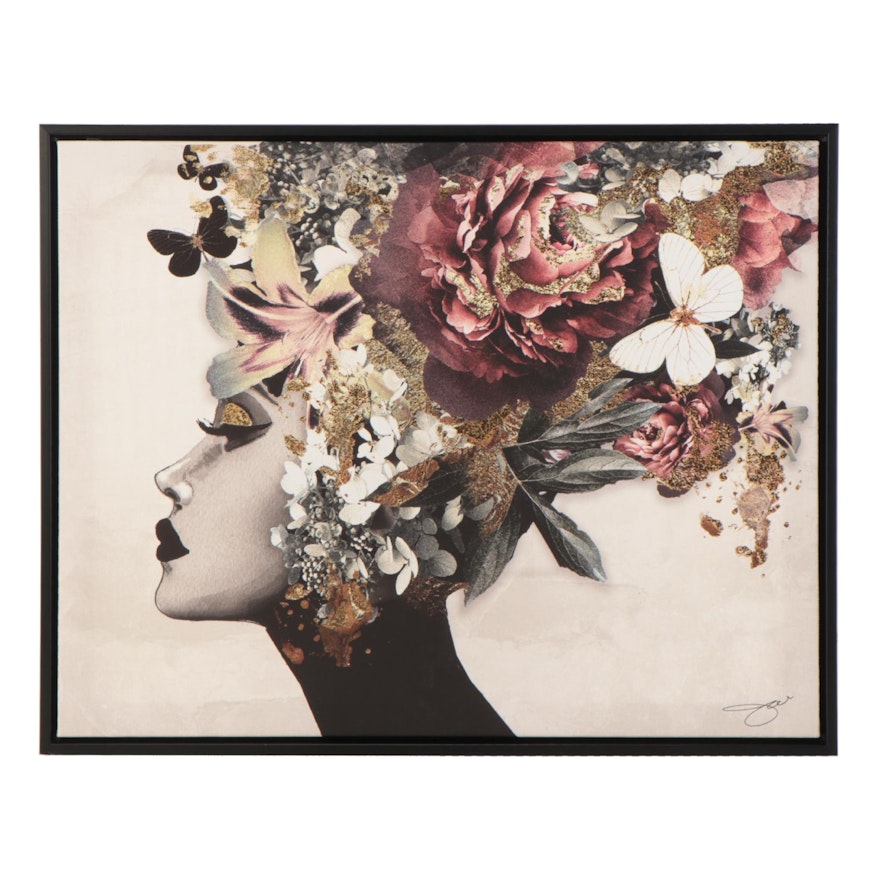 Embellished Giclée of Woman With Floral Headdress