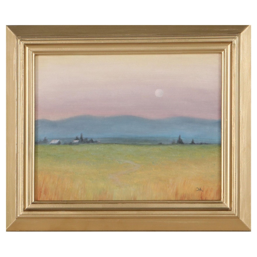 Houra H. Alghizzi Oil Painting "Moonrise Over the Feild," 2022