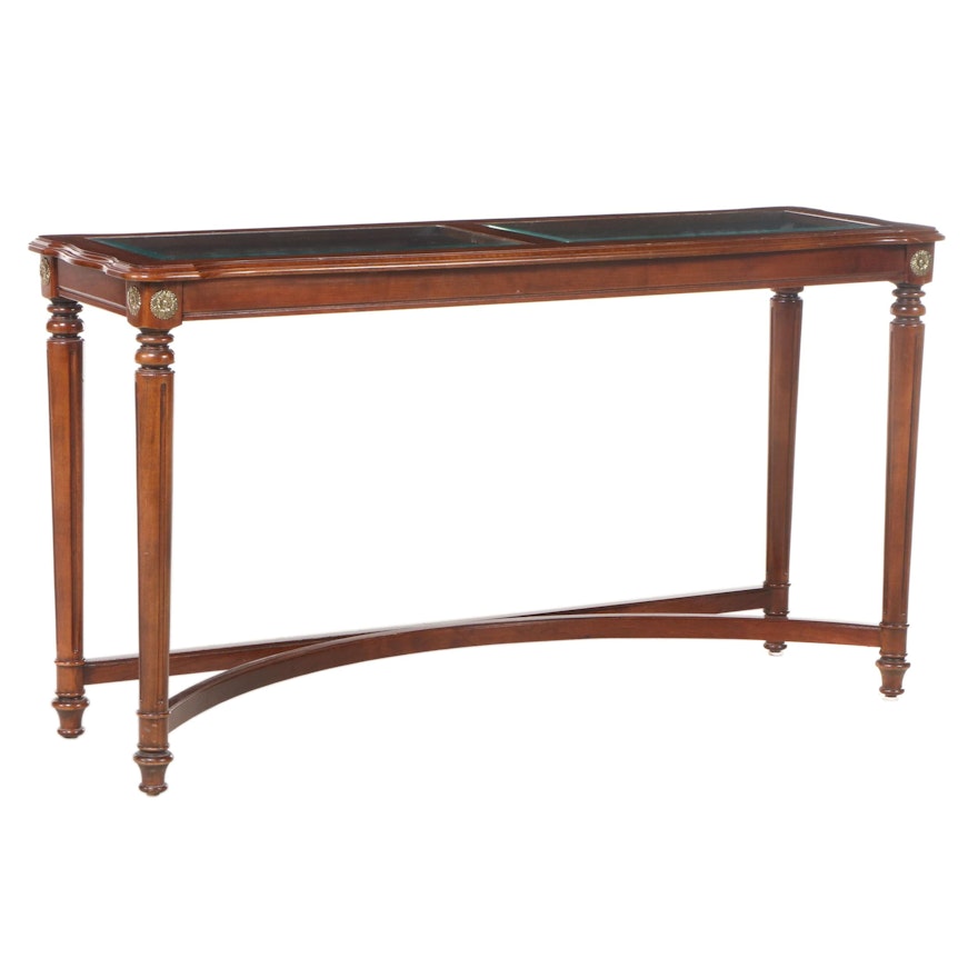 Neoclassical Style Cherrywood-Stained and Glass Top Console Table