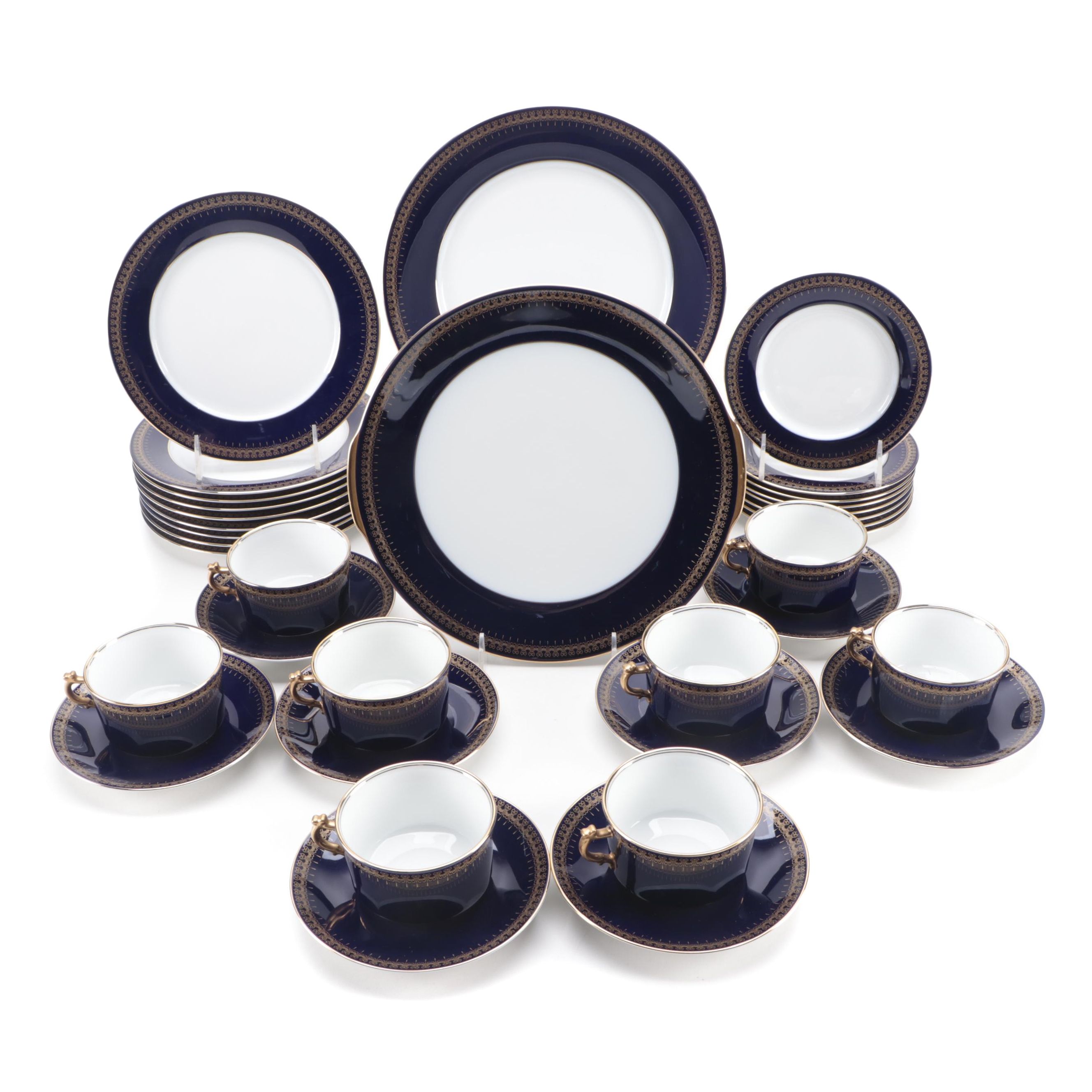 Christineholm "Romanov" Gilt and Cobalt Porcelain Dinnerware, 1990s